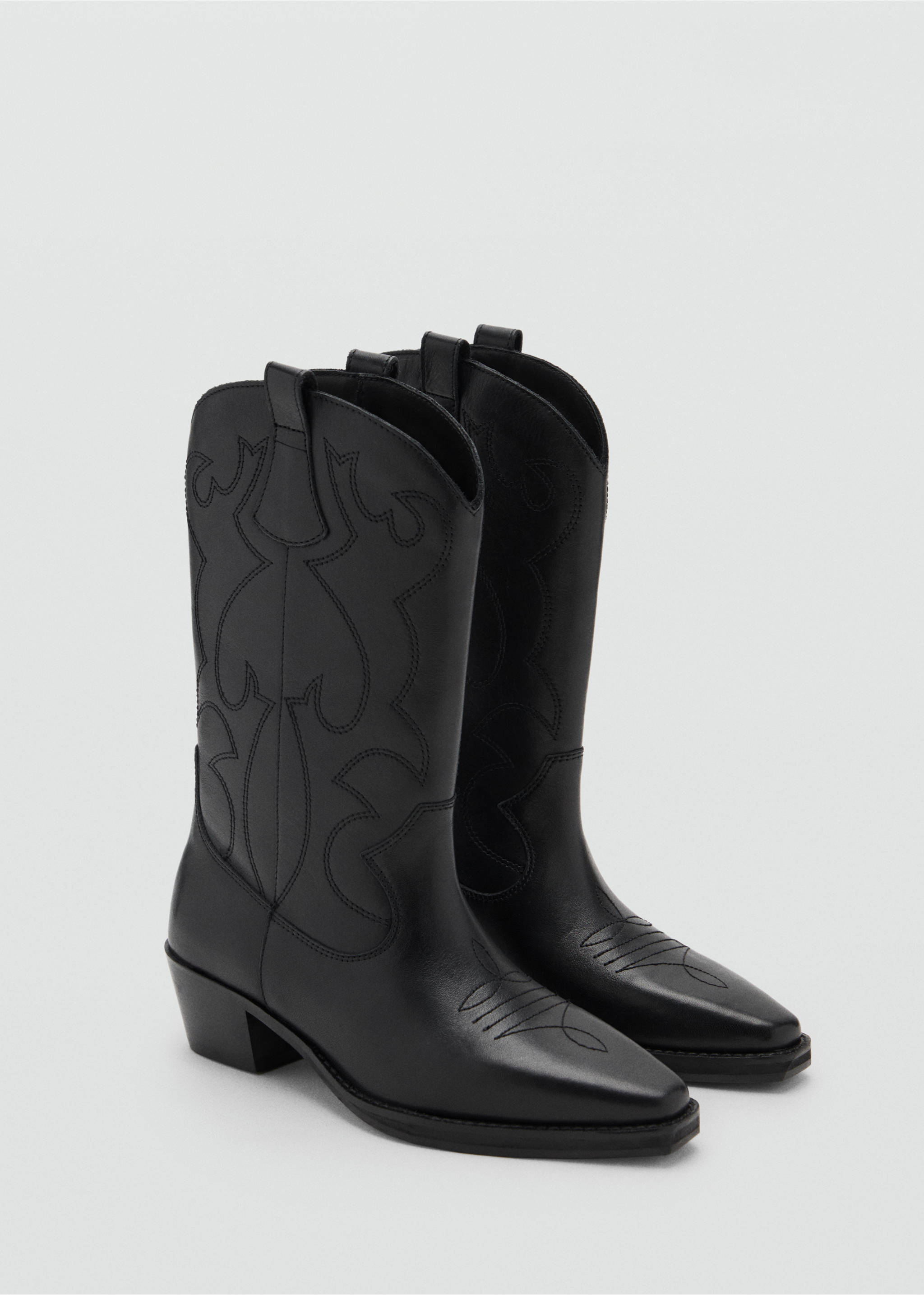 Bota pell cowboy - Pla mig, Negre. Ref: 17064785-00.