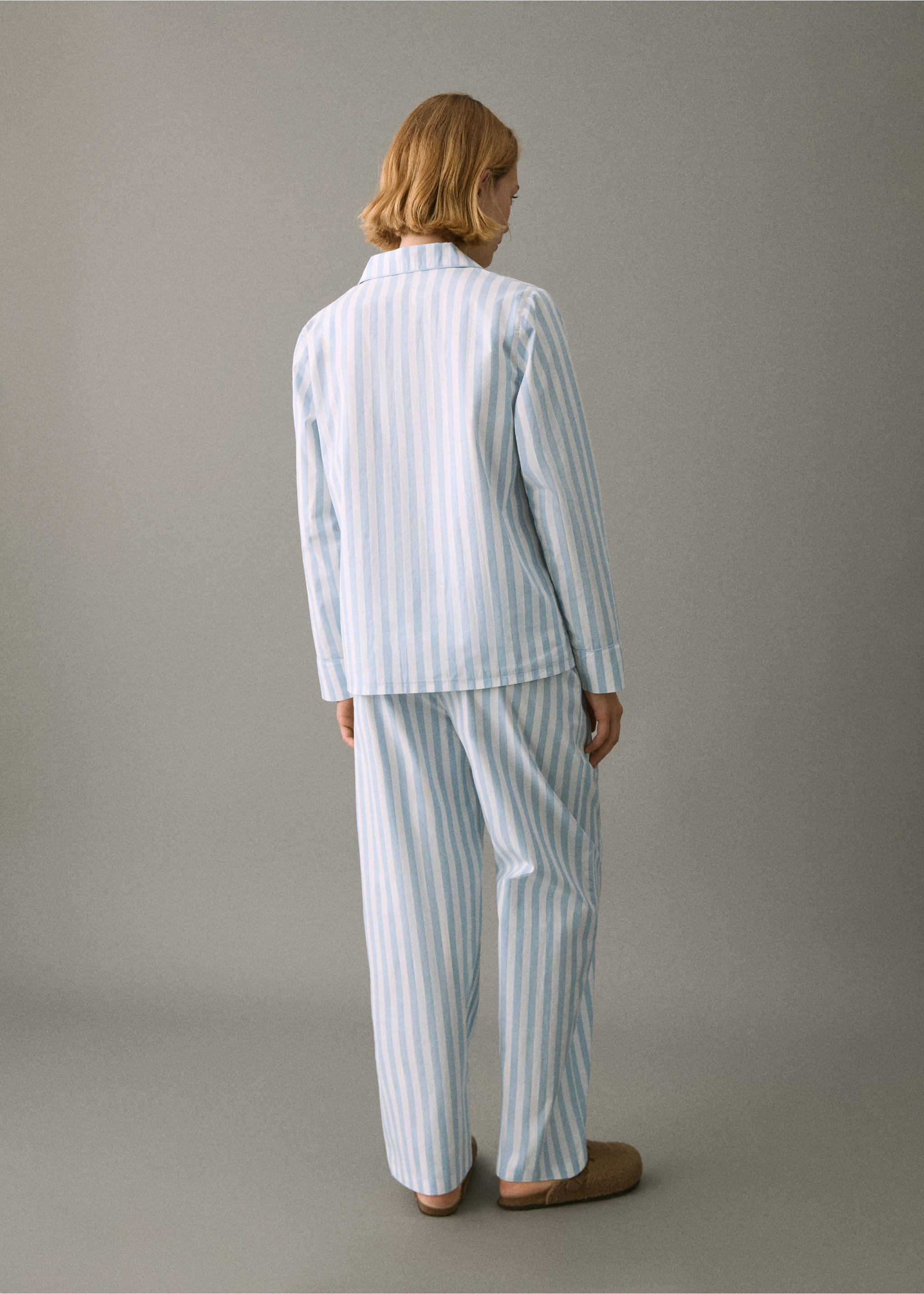 Пижама с брюками в полоску - Обратная сторона изделия, Небесно-голубой. Ref: 17064787-00.