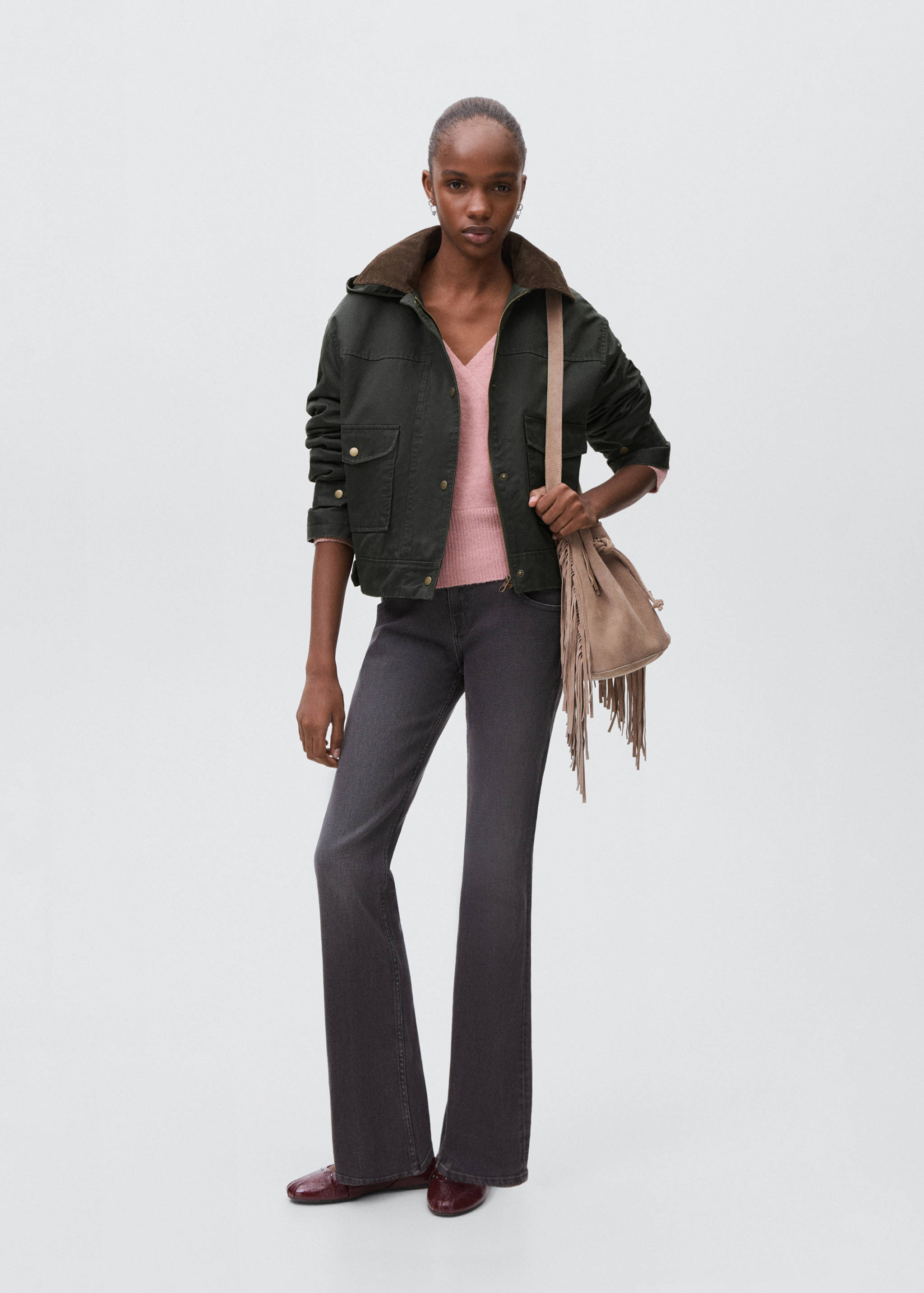 Parka met capuchon met gewaxt effect - Overzichtstekening