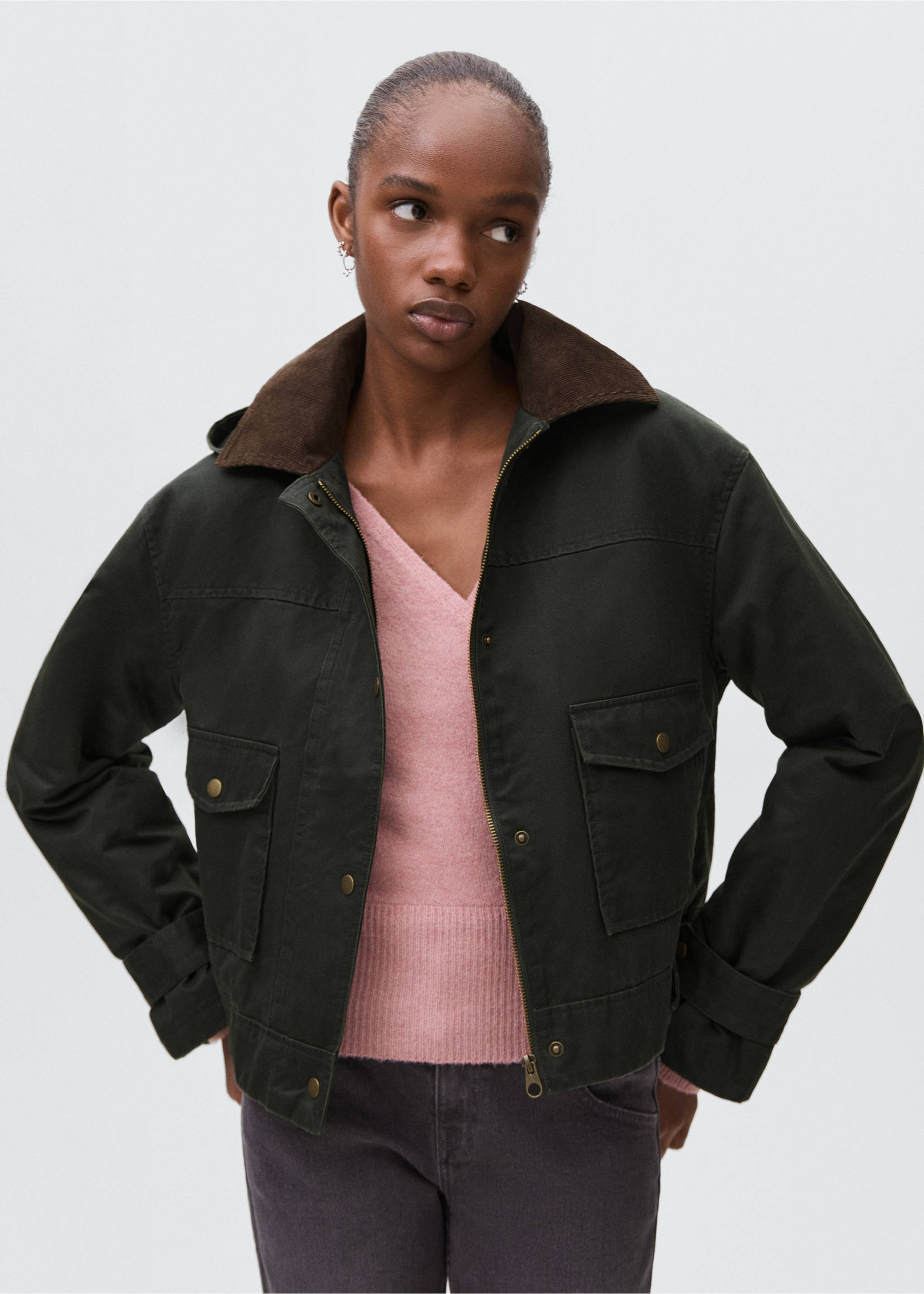 Parka efecto encerado capucha - Plano medio, Verde. Ref: 17065140-00.