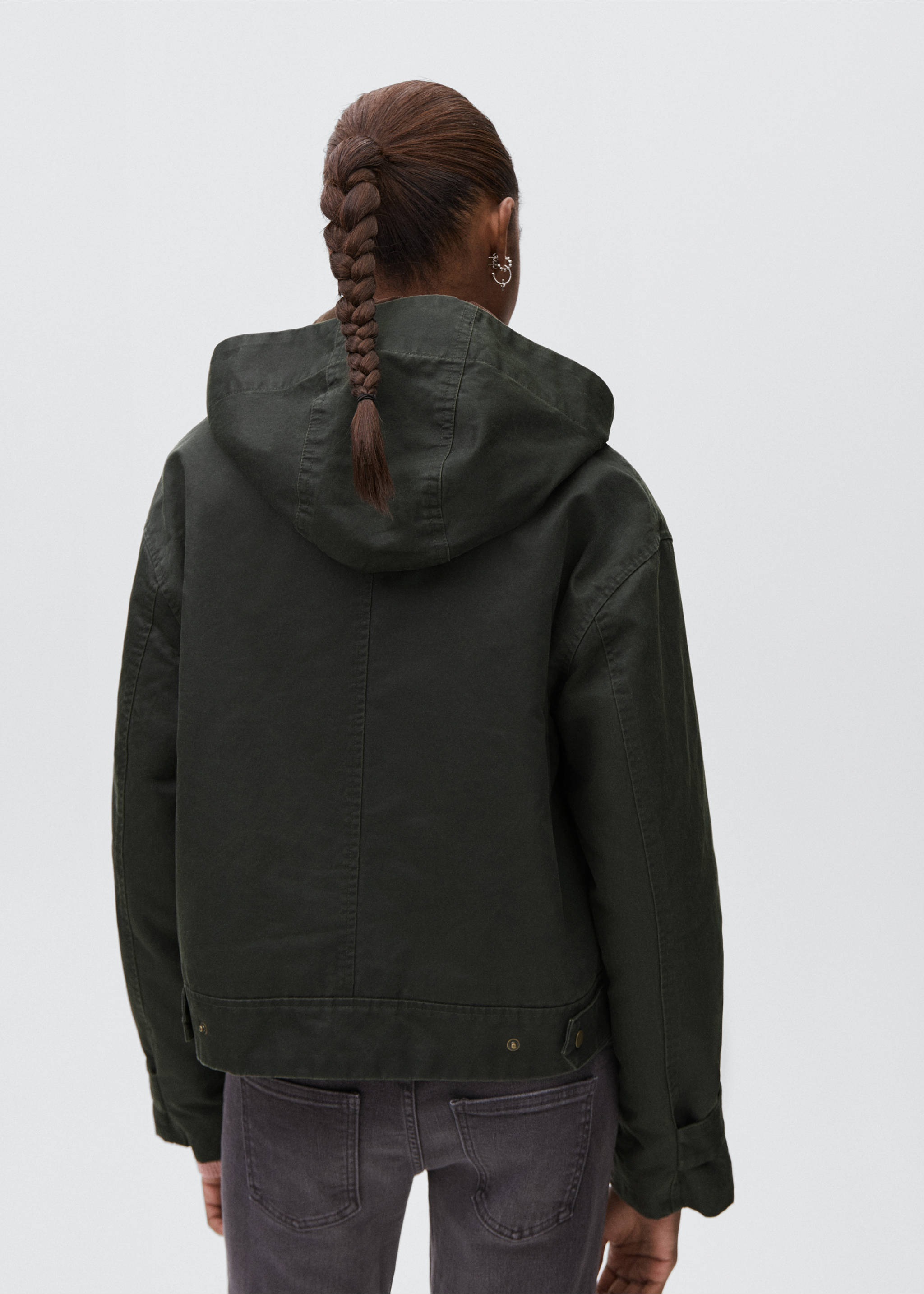 Parka efecto encerado capucha - Reverso del artículo, Verde. Ref: 17065140-00.