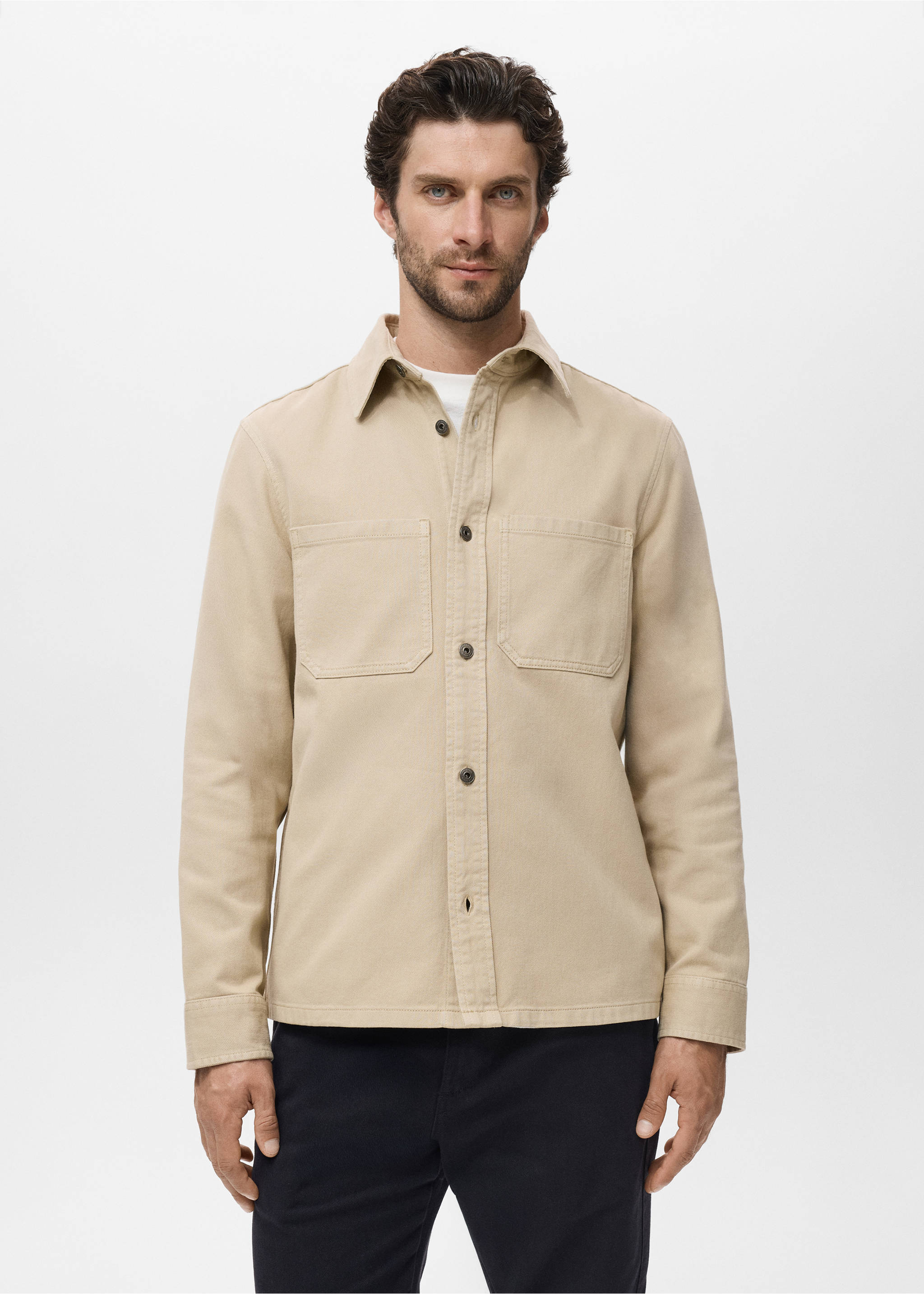 Surchemise en jean poches - Plan moyen, Beige. Ref: 17065142-00.