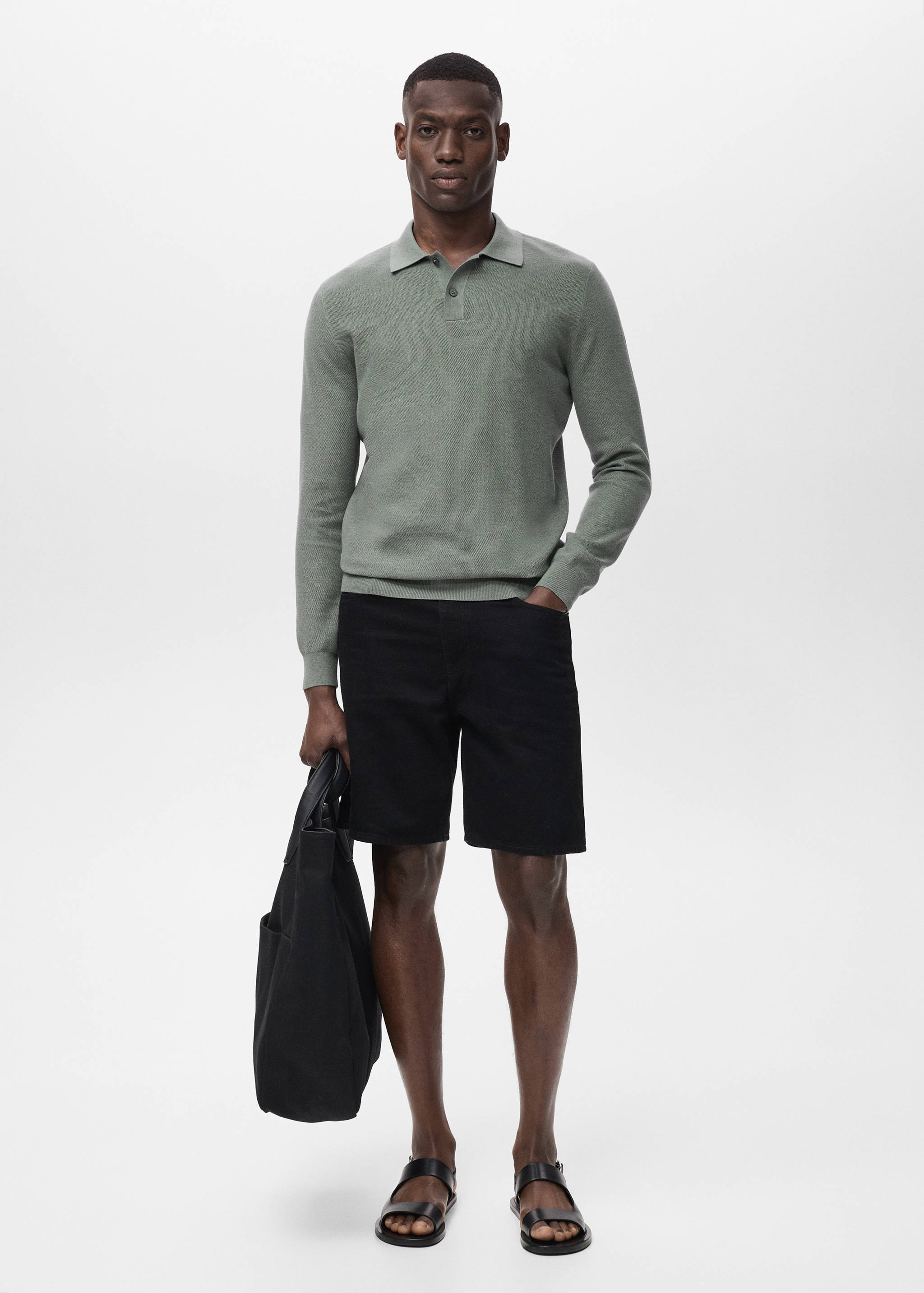 Baumwoll-Pullover mit Polokragen und Mikrostruktur - Allgemeine Ansicht