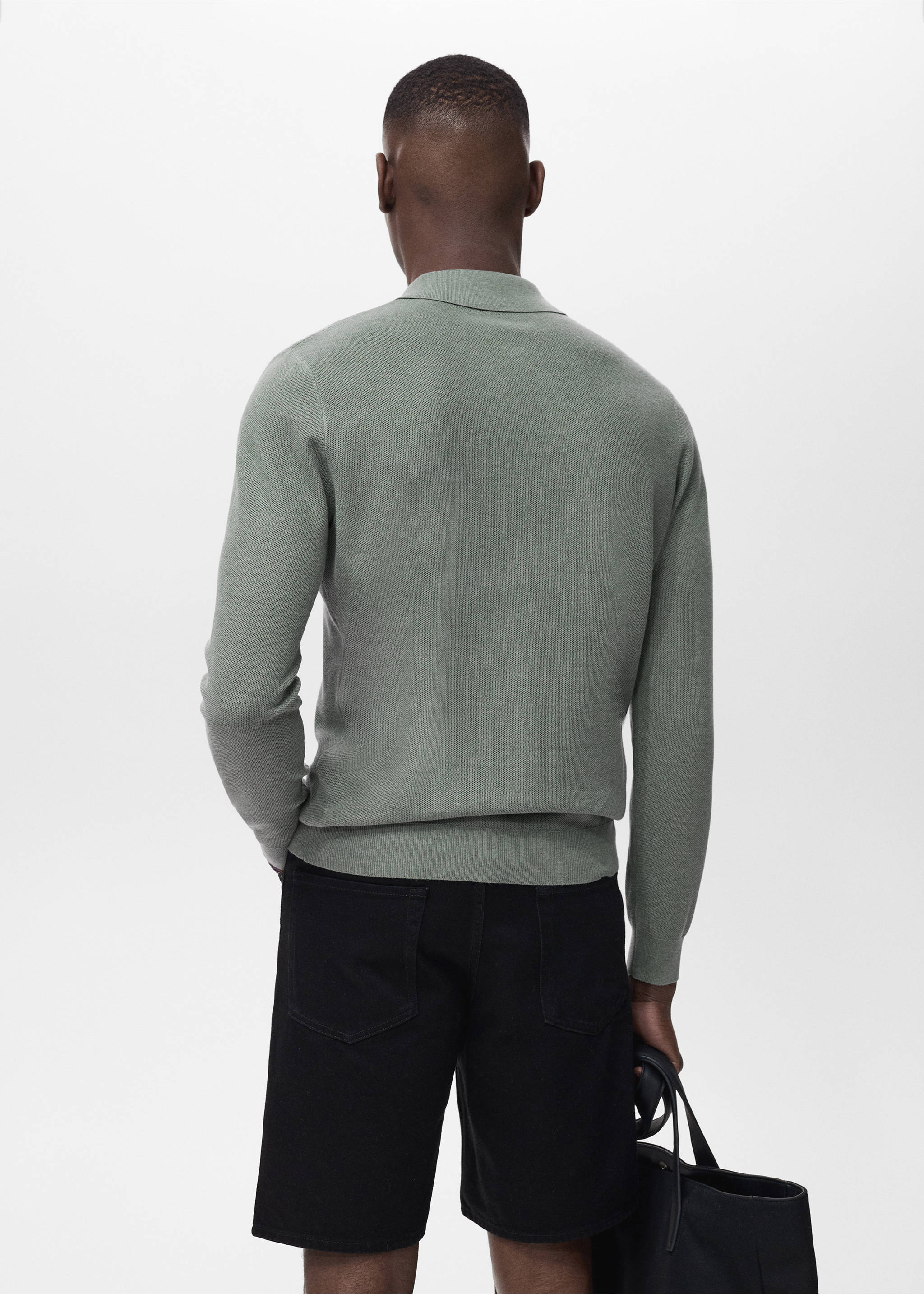 Micro-structured cotton polo shirt - Reverse of the article, Forest Green. Ref: 17065145-00.