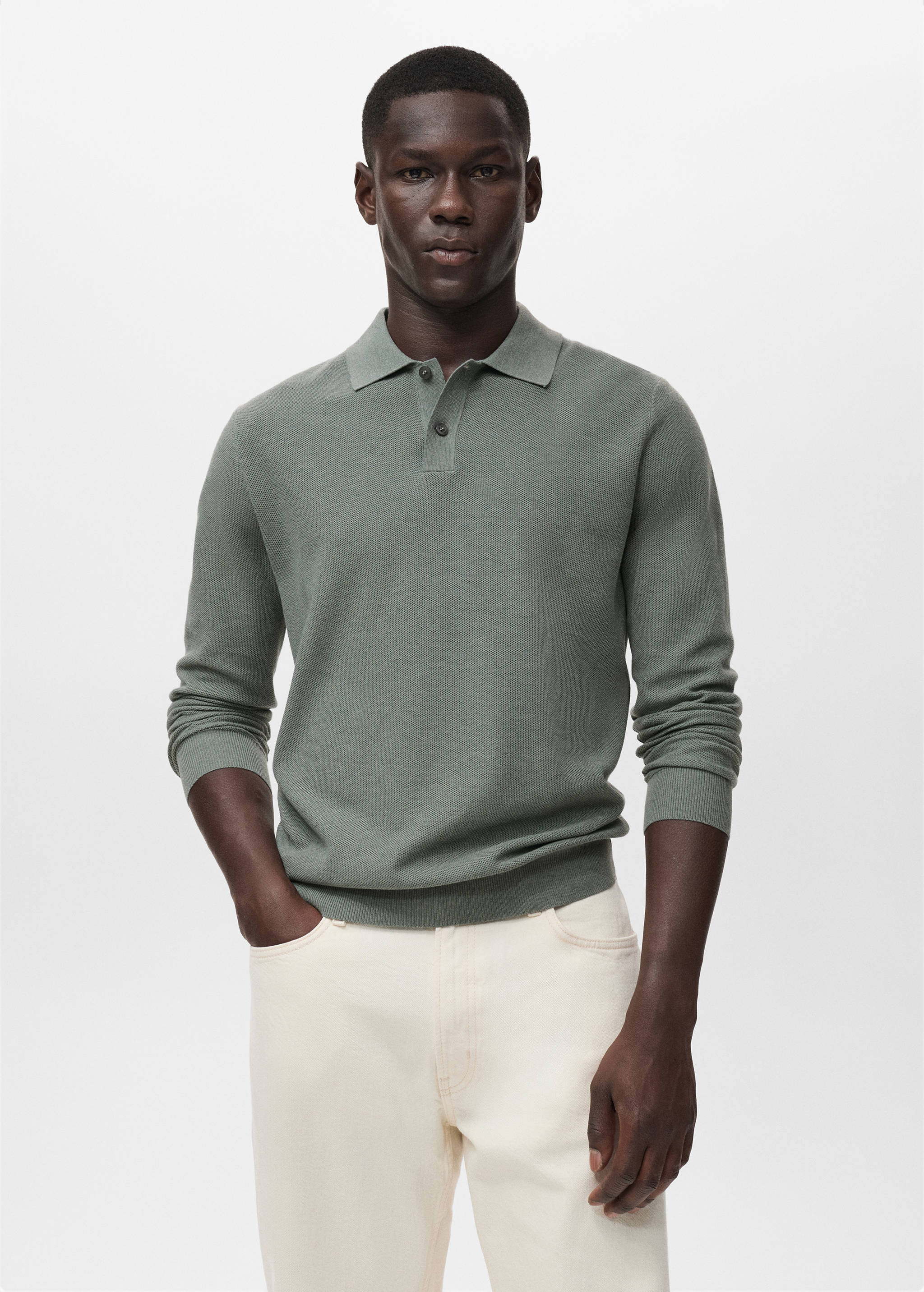 Micro-structured cotton polo shirt - Medium plane