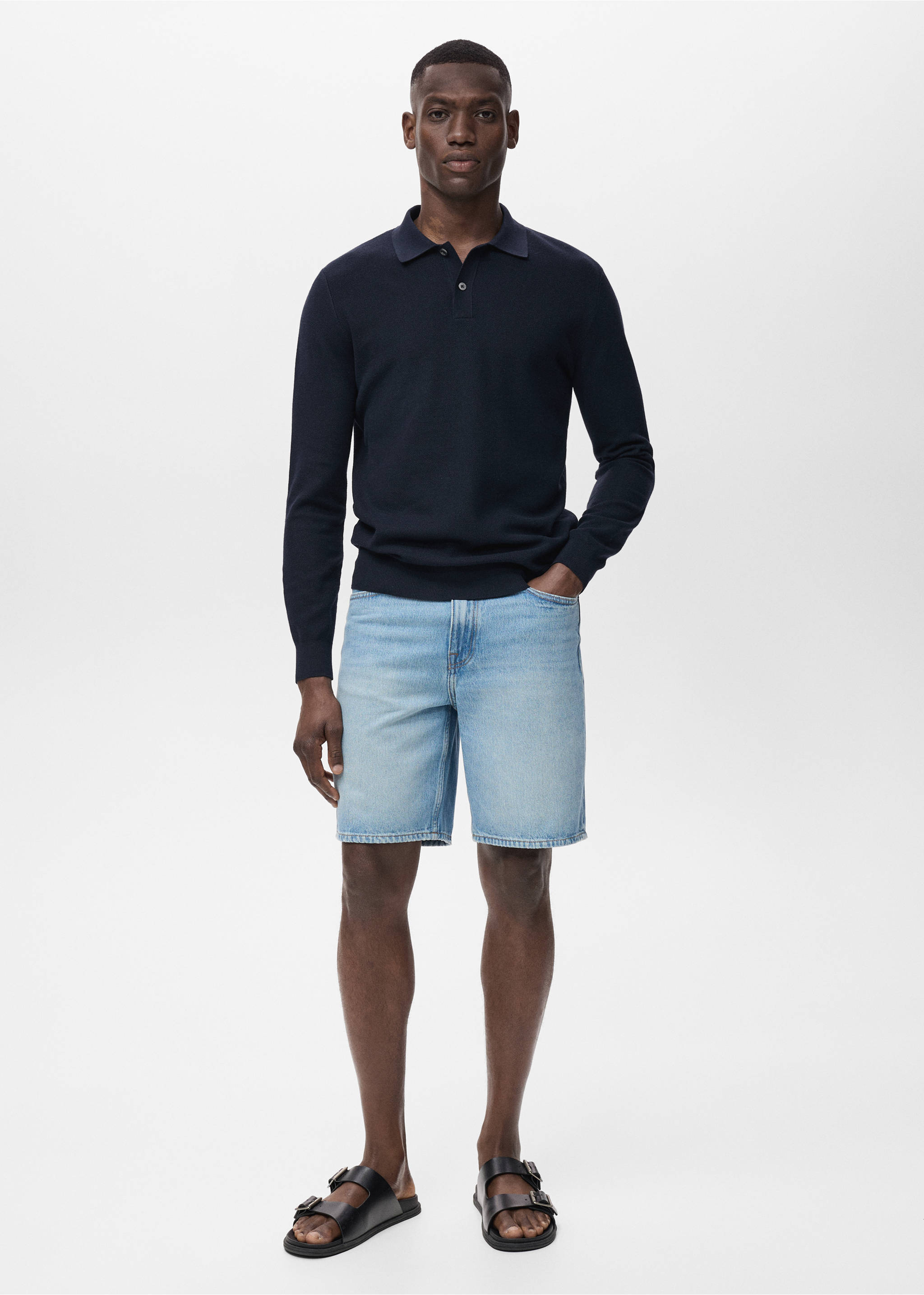 Micro-structured cotton polo shirt - General plane, Navy. Ref: 17065145-00.