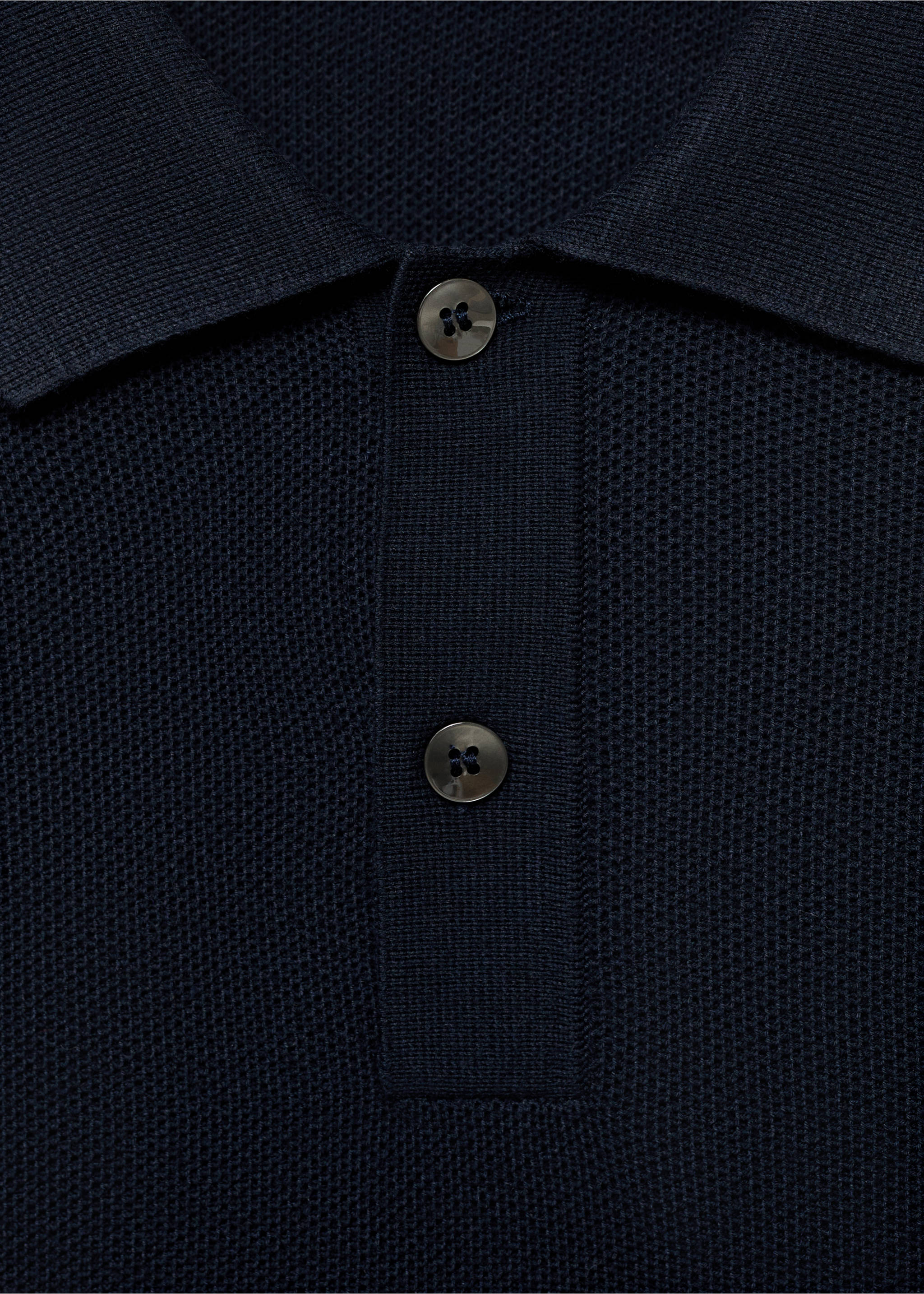 Micro-structured cotton polo shirt - Details of the article 8, Navy. Ref: 17065145-00.