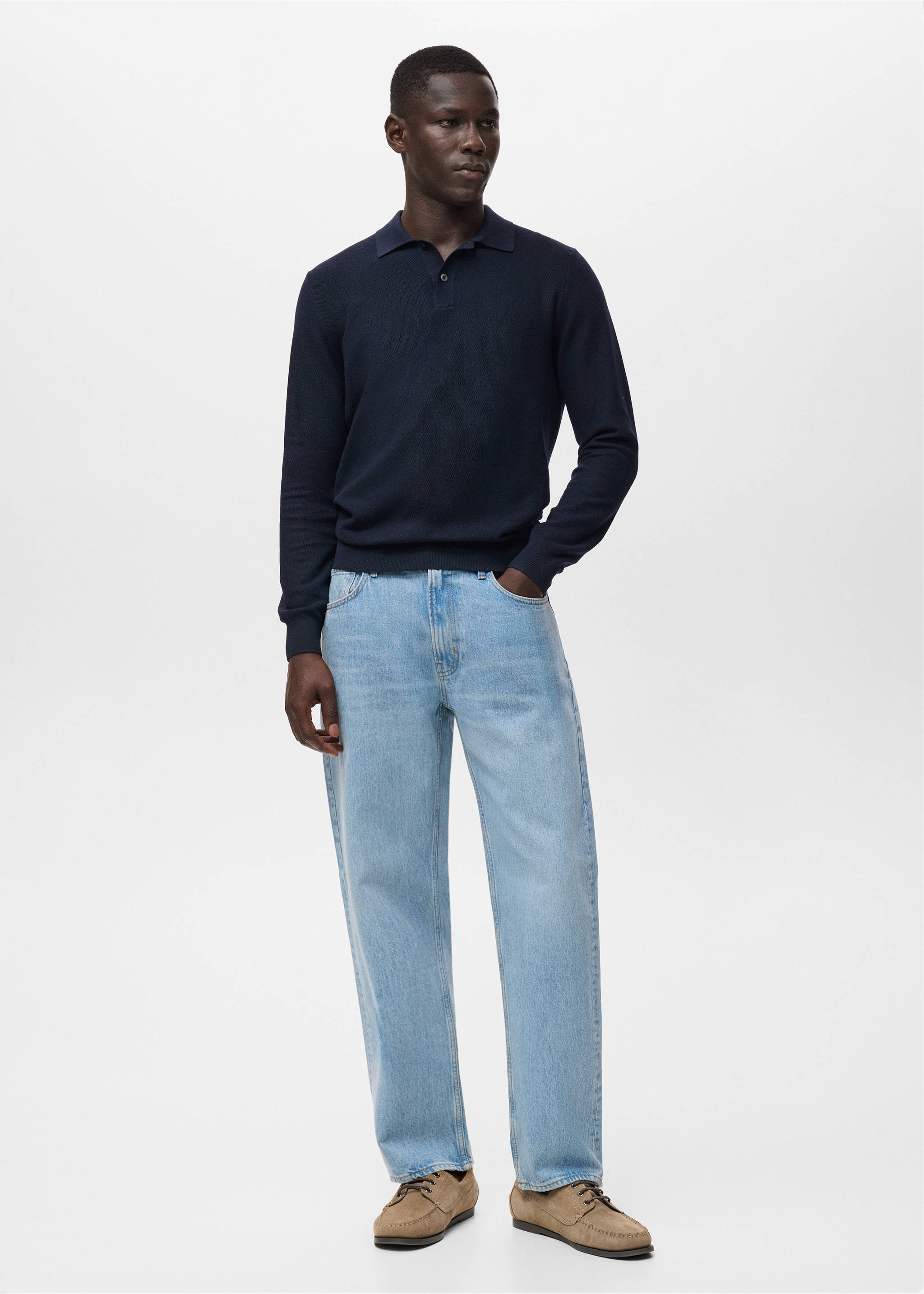Micro-structured cotton polo shirt - General plane, Navy. Ref: 17065145-01.