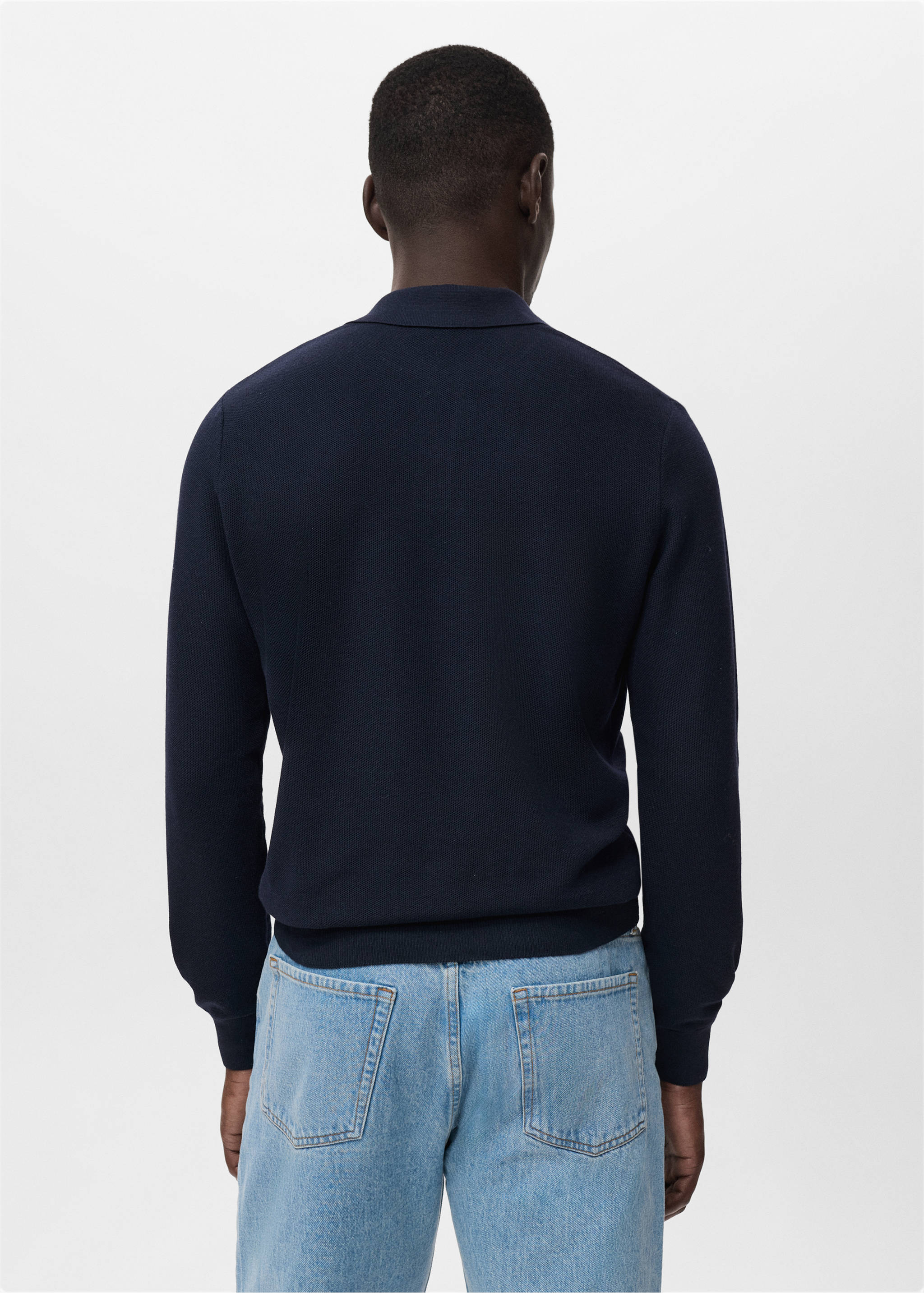 Micro-structured cotton polo shirt - Reverse of the article, Navy. Ref: 17065145-01.