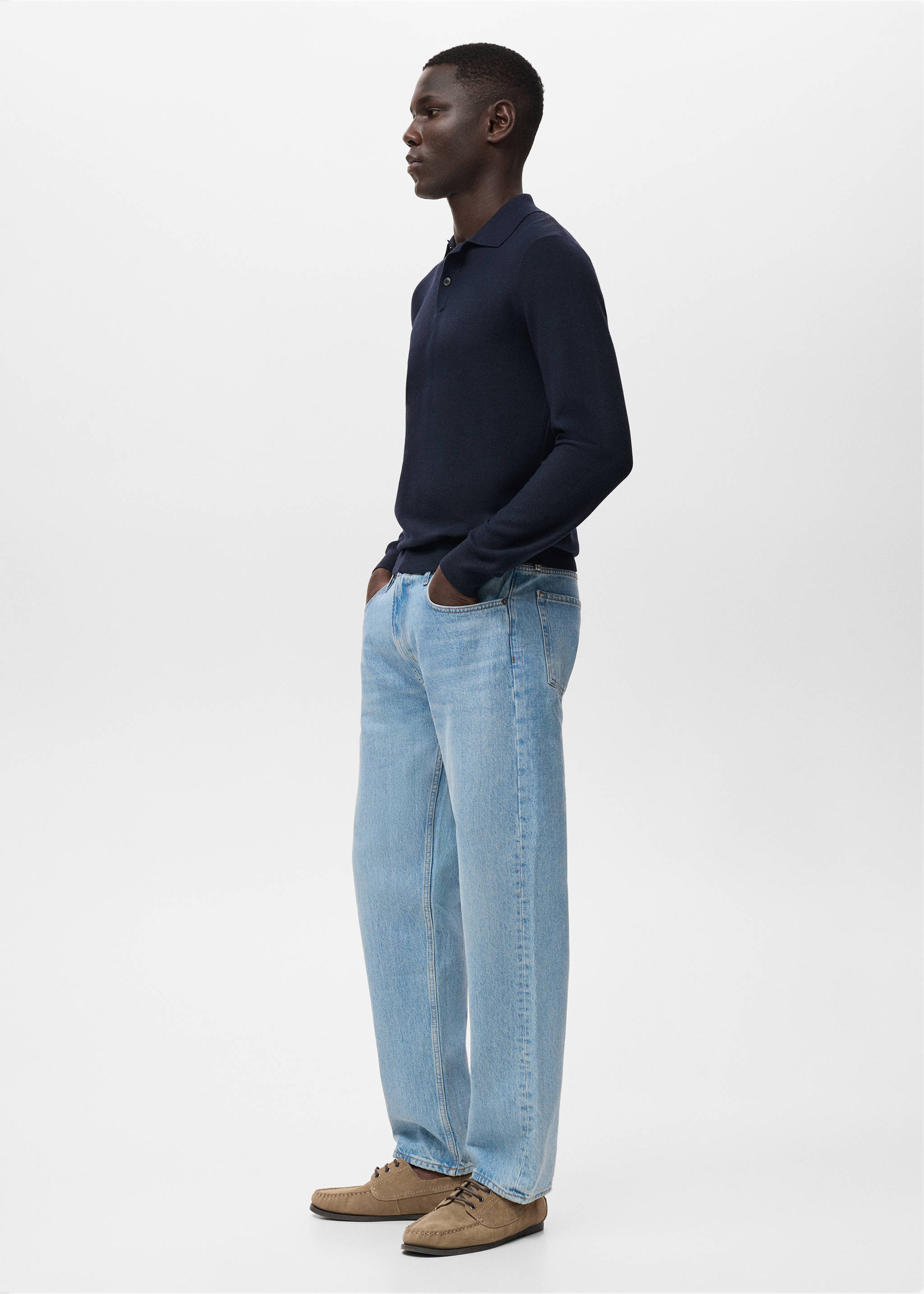 Micro-structured cotton polo shirt - Details of the article 2, Navy. Ref: 17065145-01.