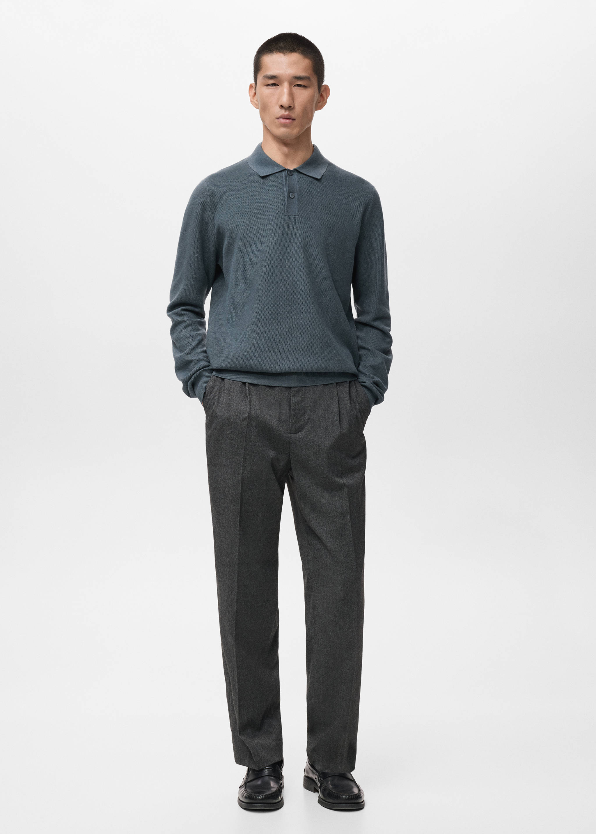 Baumwoll-Pullover mit Polokragen und Mikrostruktur - Allgemeine Ansicht