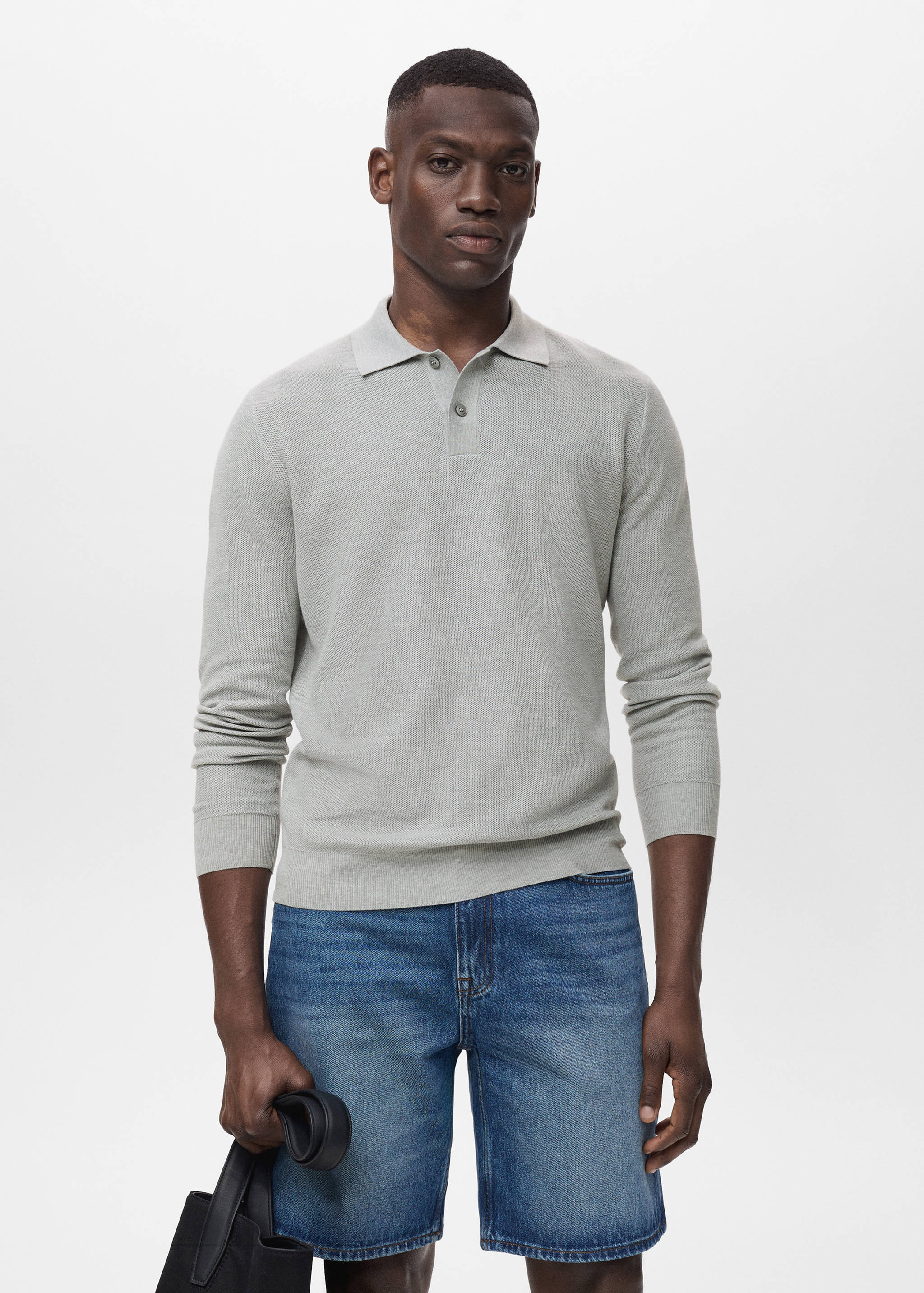 Micro-structured cotton polo shirt - Medium plane