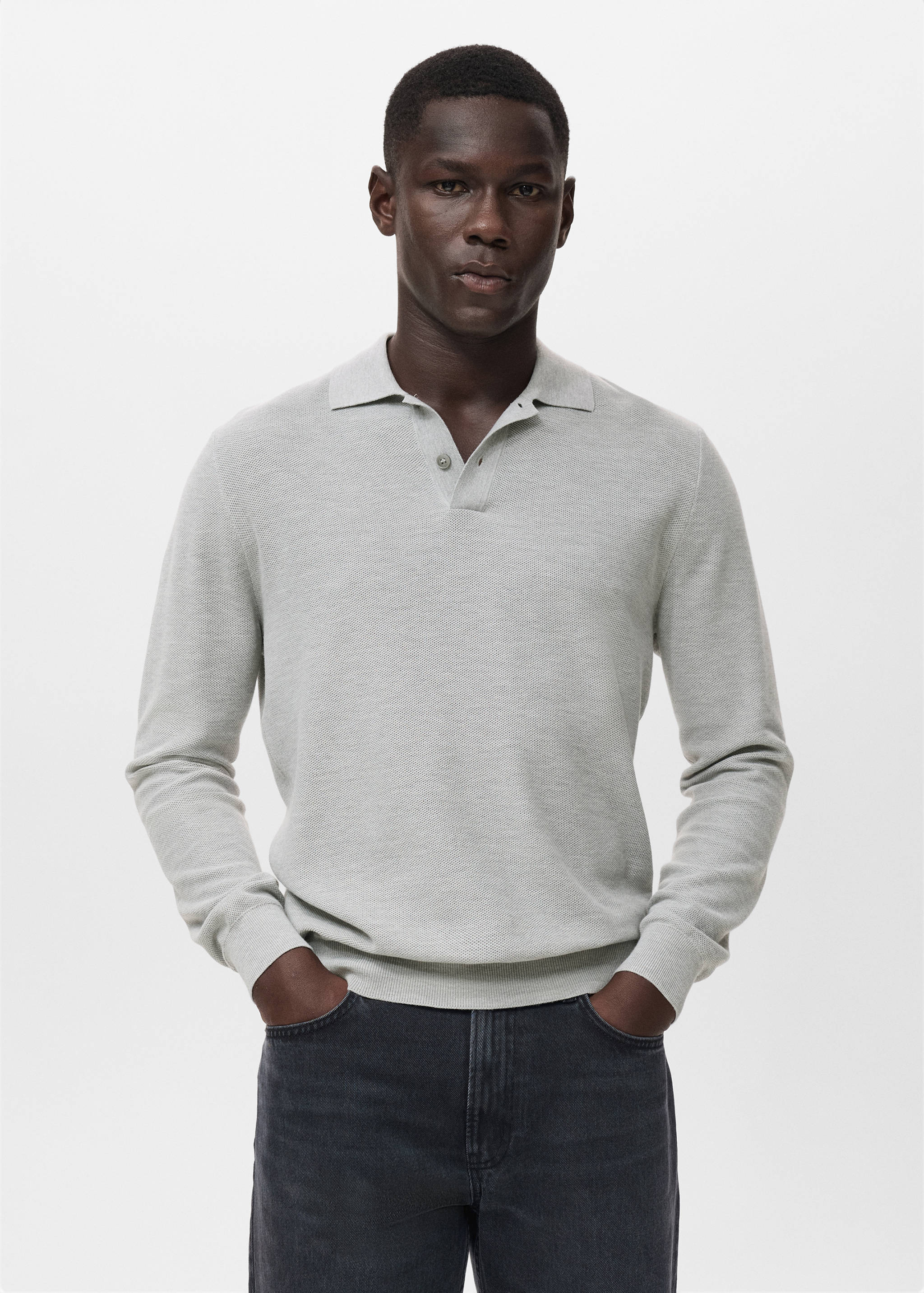 Micro-structured cotton polo shirt - Medium plane