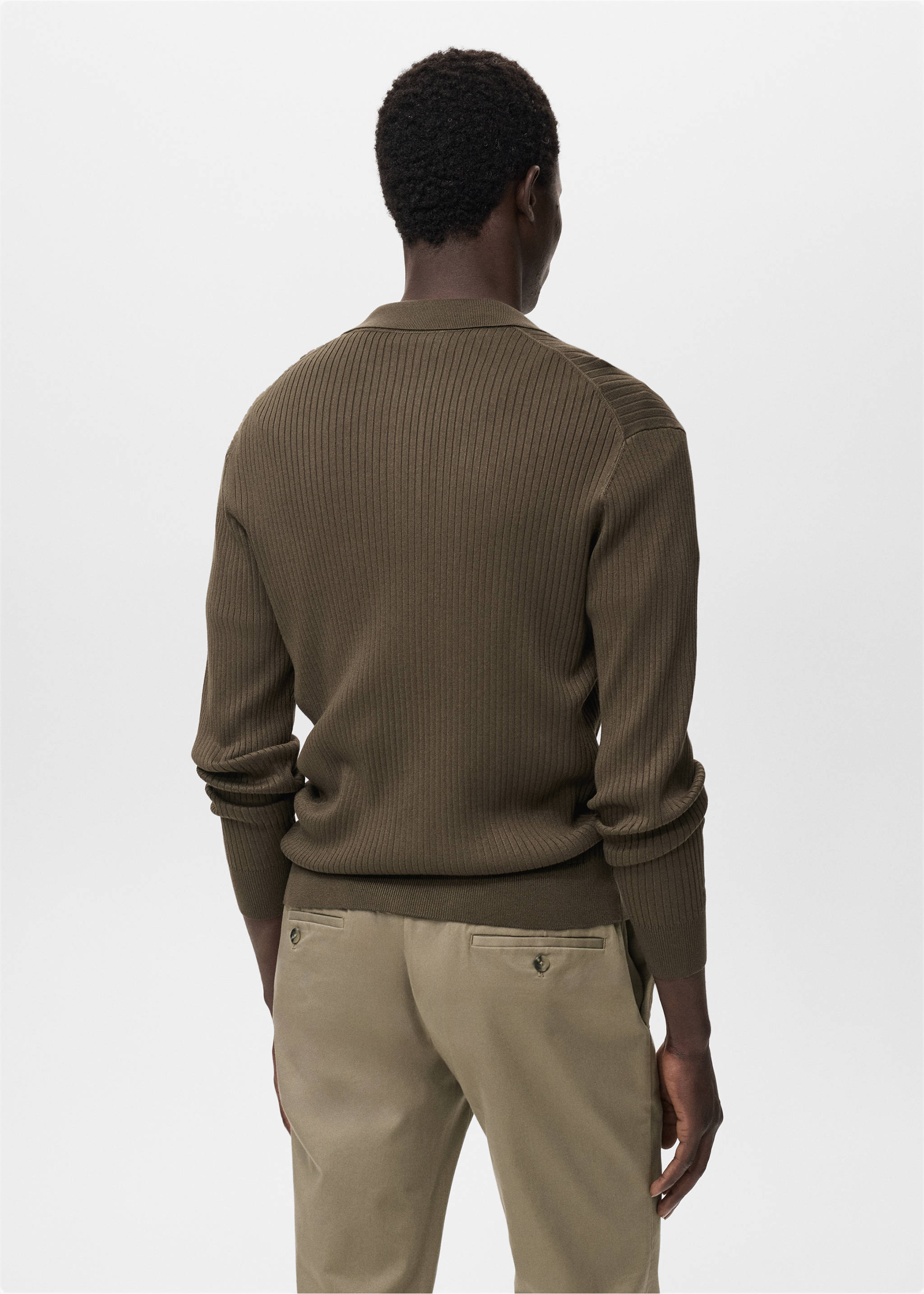Cárdigan punto canalé - Reverso del artículo, Khaki. Ref: 17065150-00.