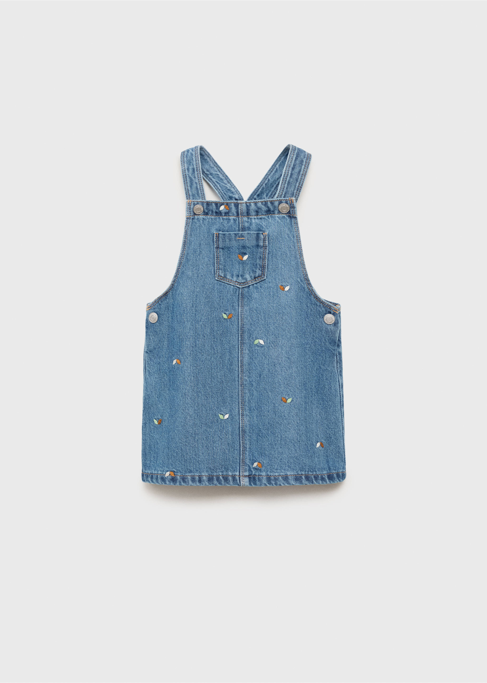 Embroidered denim pinafore dress - Article without model, Medium Blue. Ref: 17065154-00.