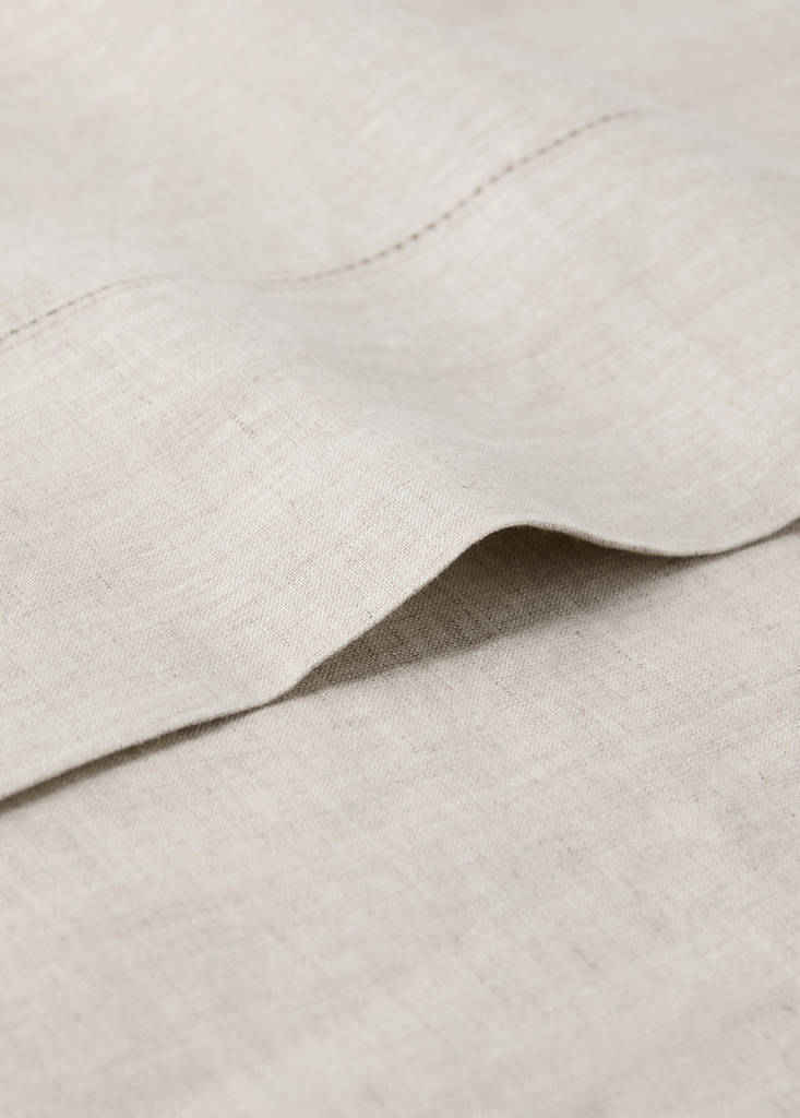 Washed linen top sheet with hemstitch for cot — Beige