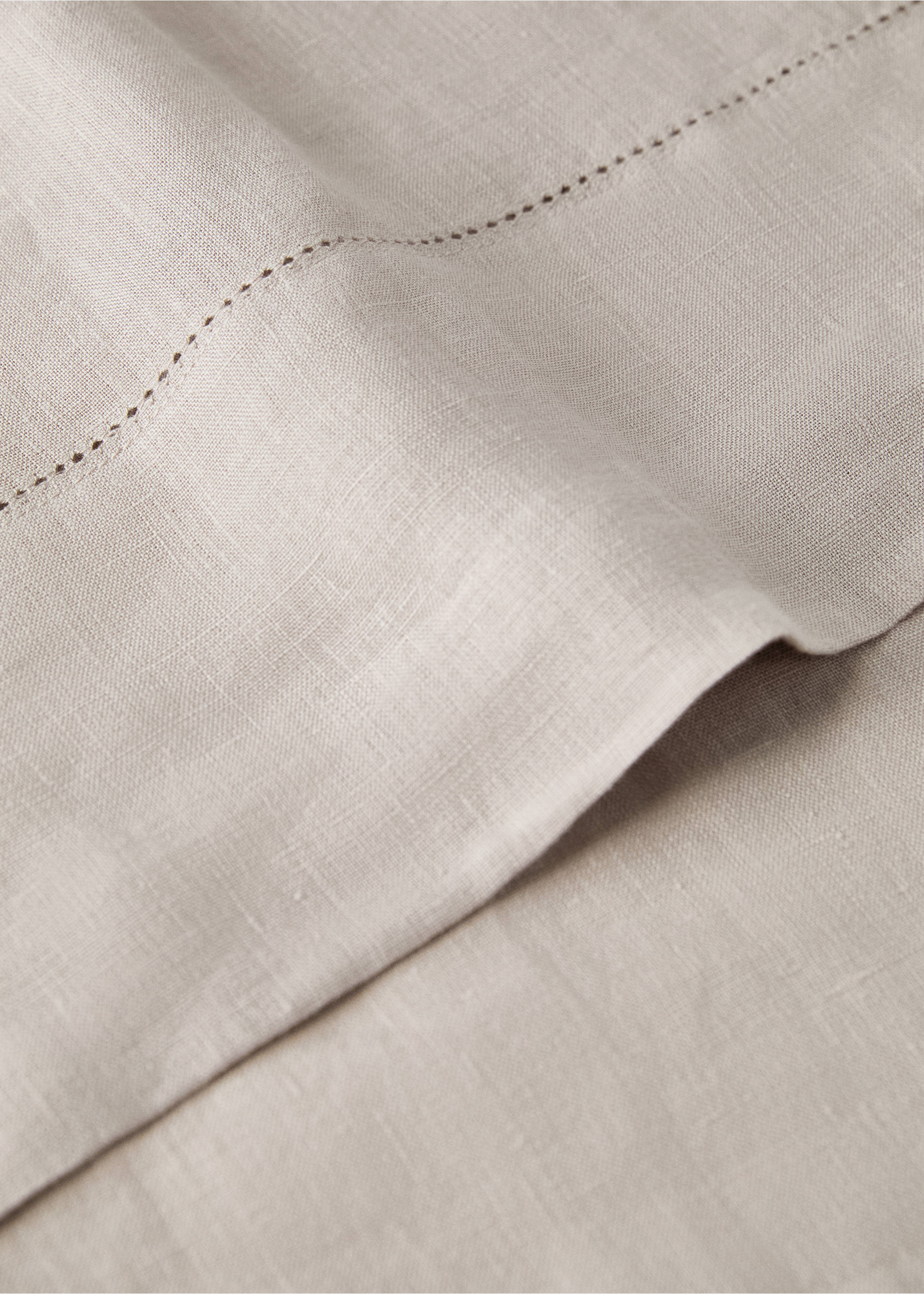 Washed linen top sheet with hemstitch for cot - Details of the article 1, Medium Brown. Ref: 17065165-00.