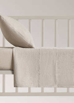Washed linen top sheet with hemstitch for cot — Medium Brown 3
