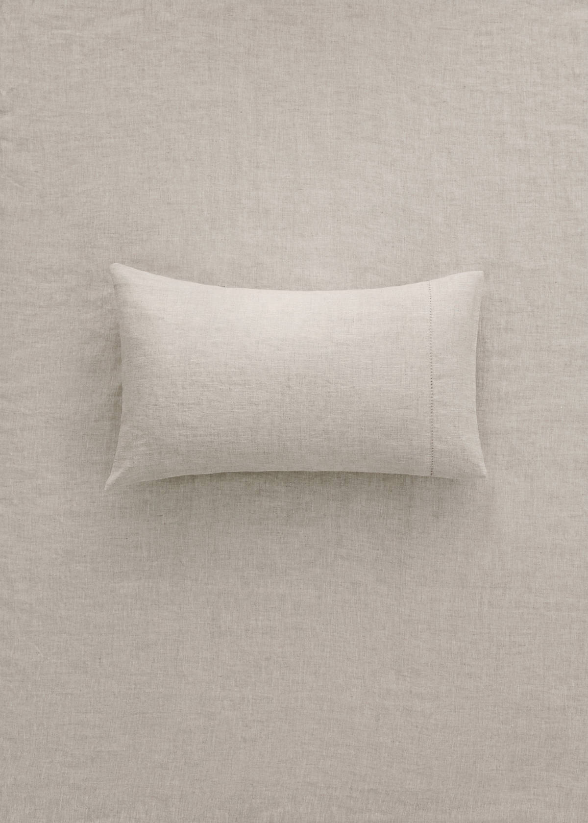 Washed linen pillowcase with hemstitch 30x50 cm — Beige