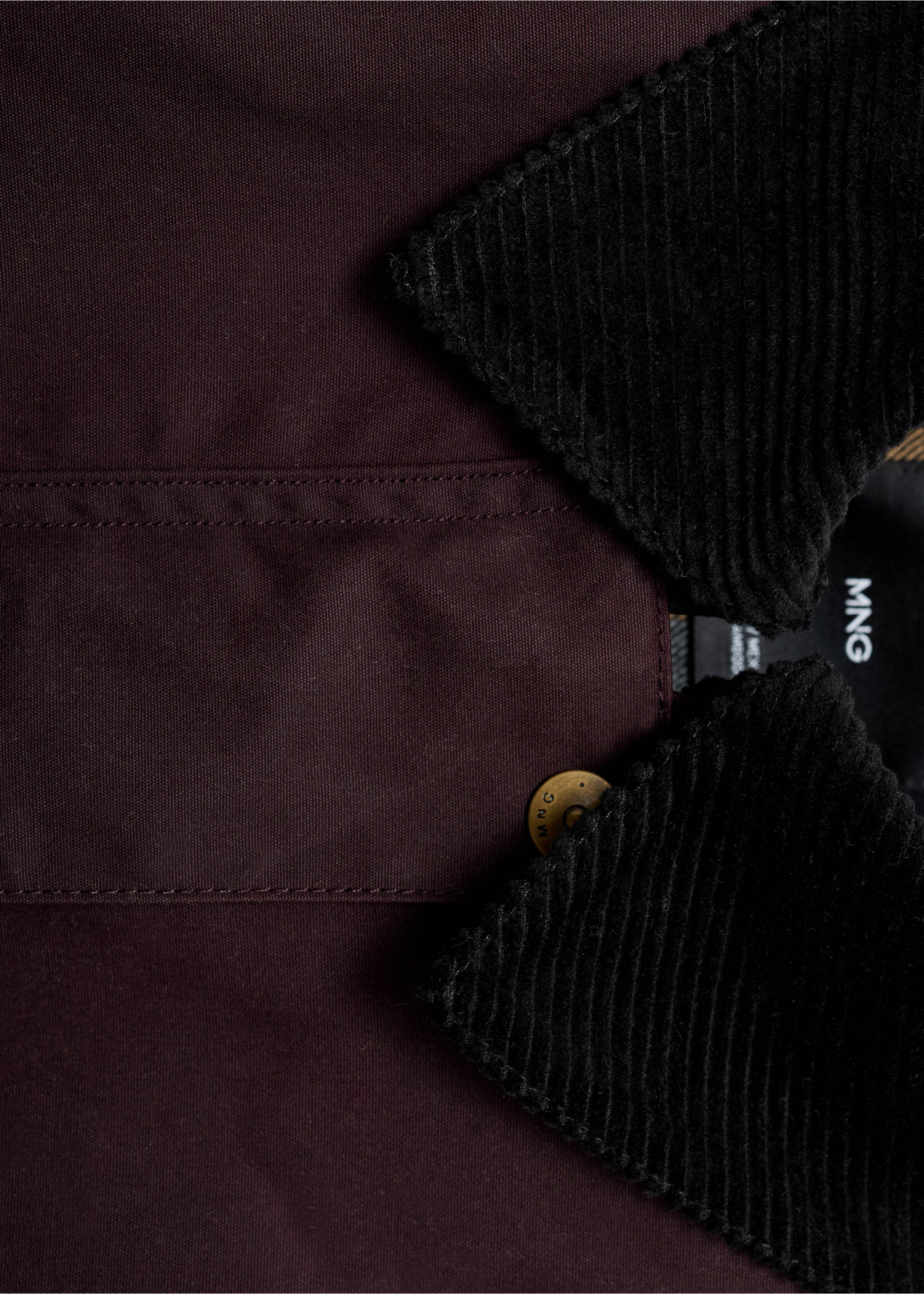 棉质灯芯绒领棉服 - null, 深酒红. Ref: 17065789-00.