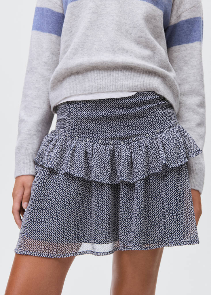 Ruffled skirt with rhinestones — Navy