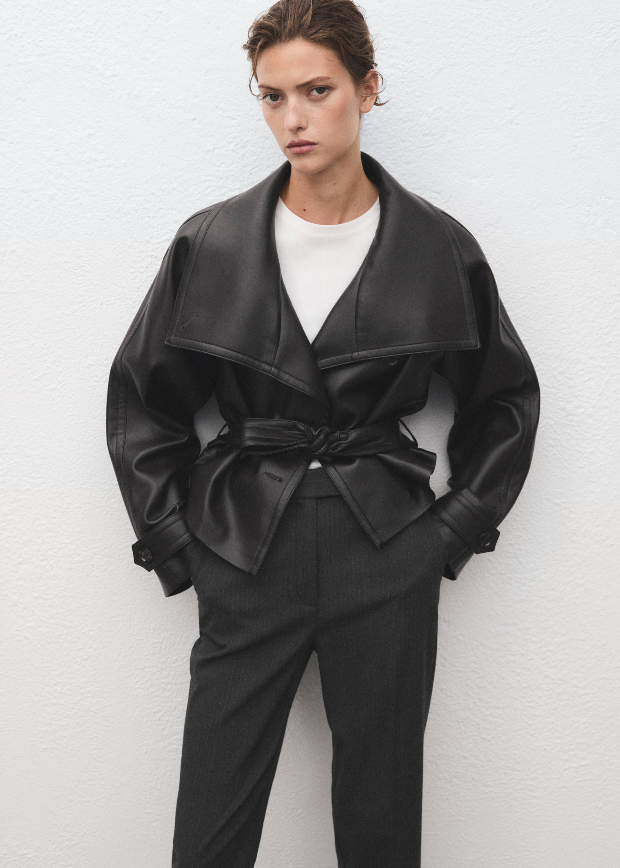 Cropped tailored pinstripe pants - Details of the article 1