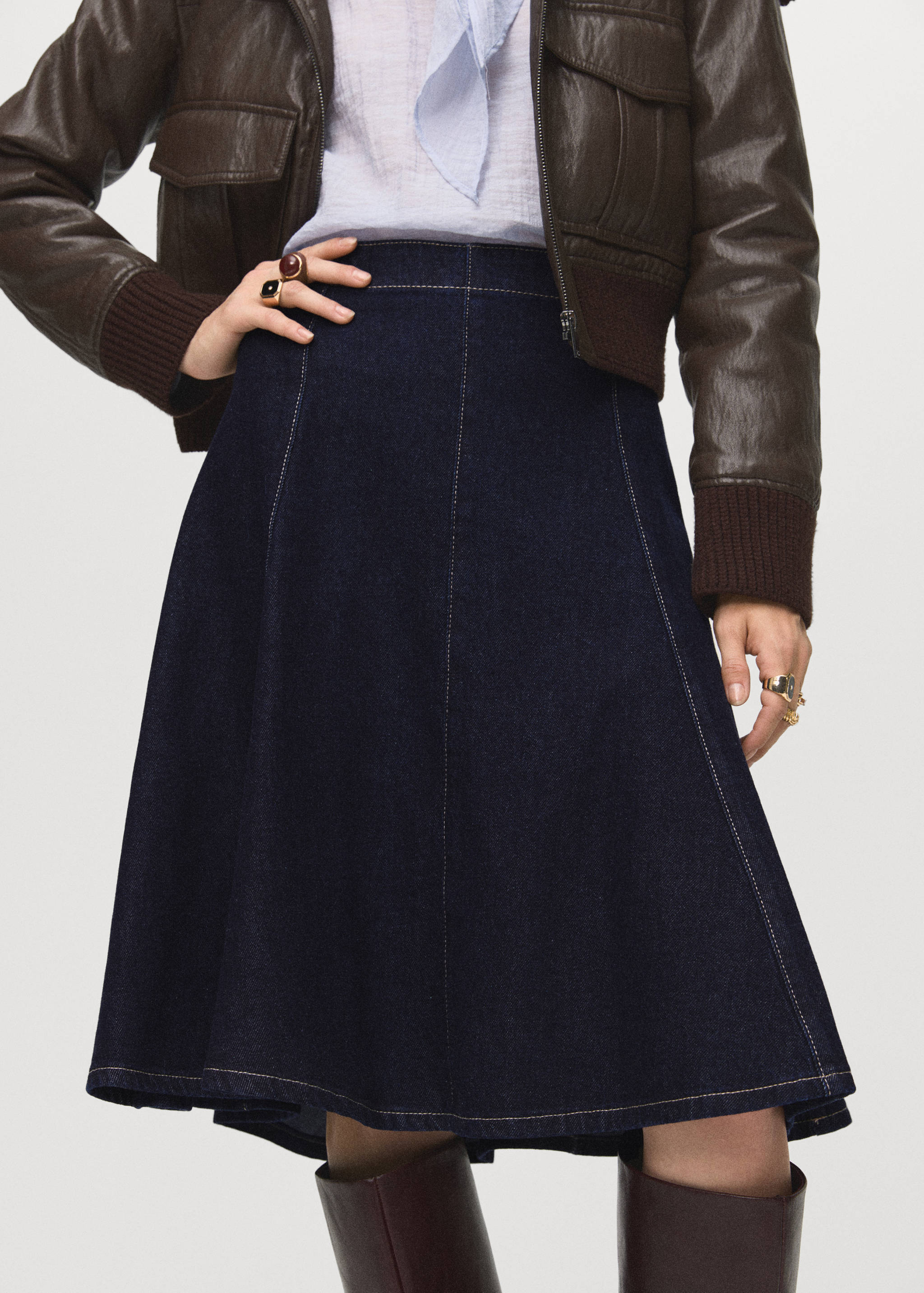 Jupe midi denim coutures - Plan moyen