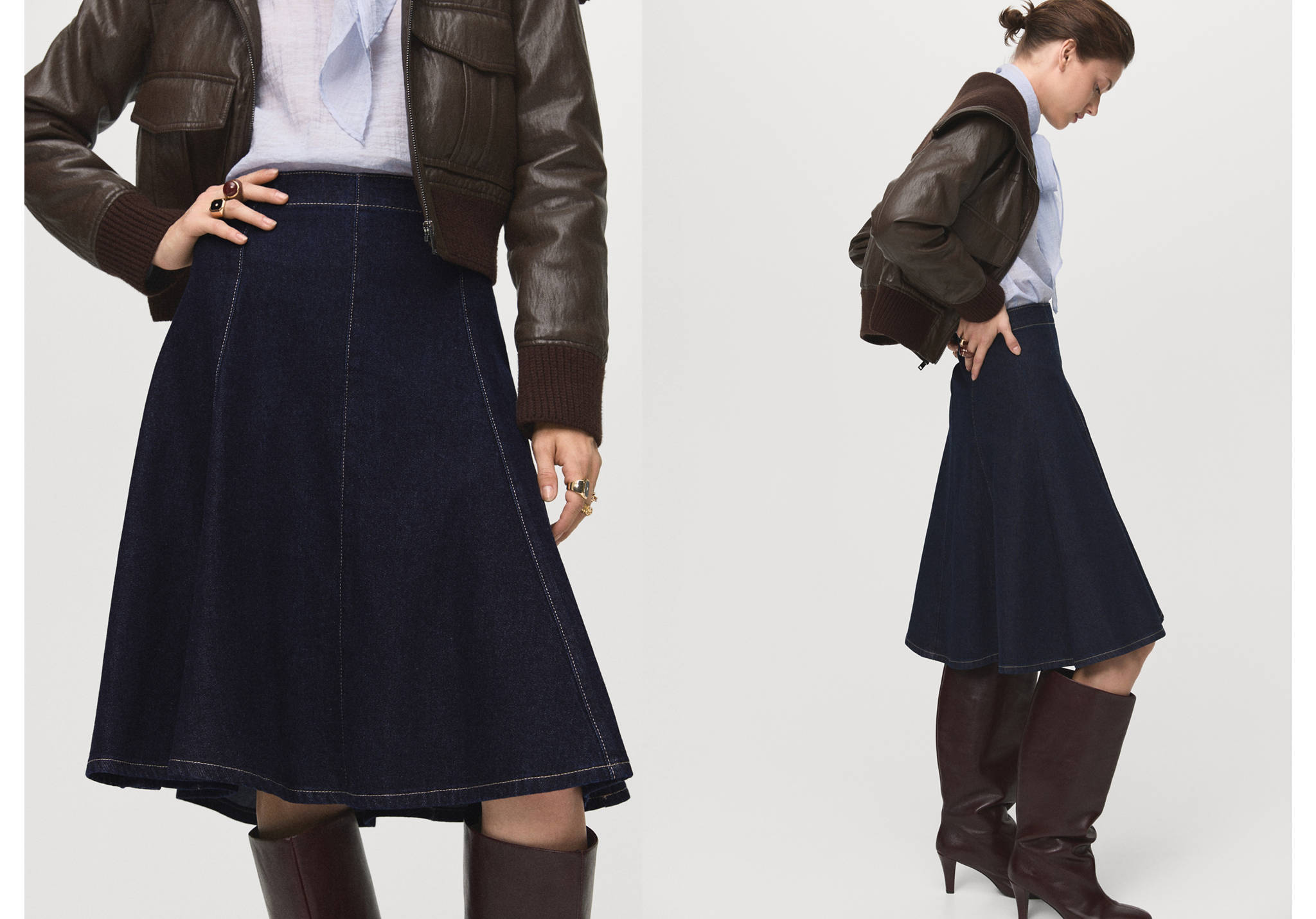 Jupe midi denim coutures - Plan panoramique