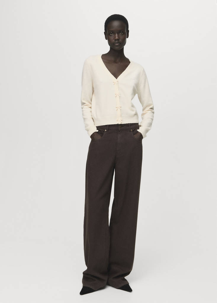 V-neck wool-blend cardigan — Ecru