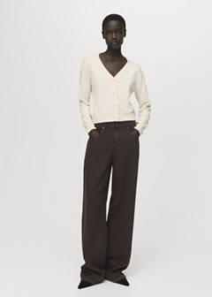 V-neck wool-blend cardigan — Ecru 2