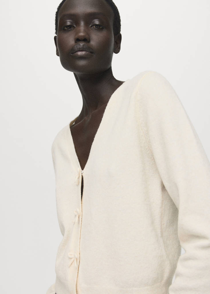 V-neck wool-blend cardigan — Ecru