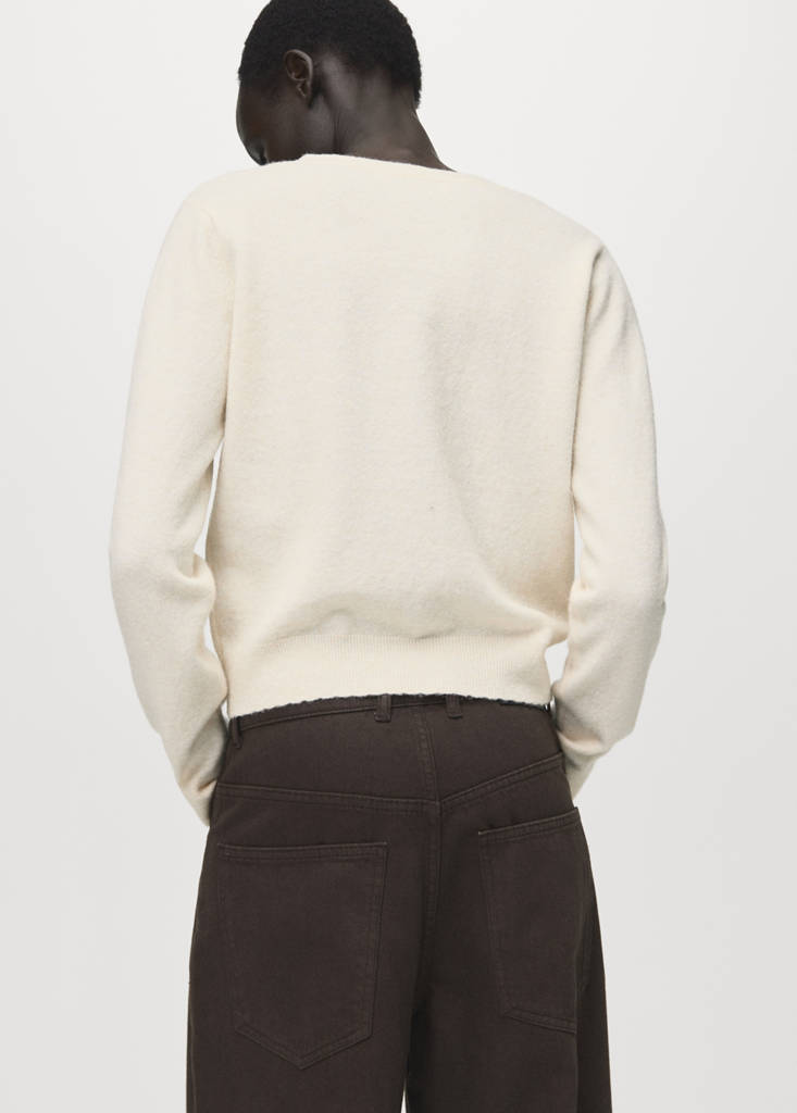 V-neck wool-blend cardigan — Ecru
