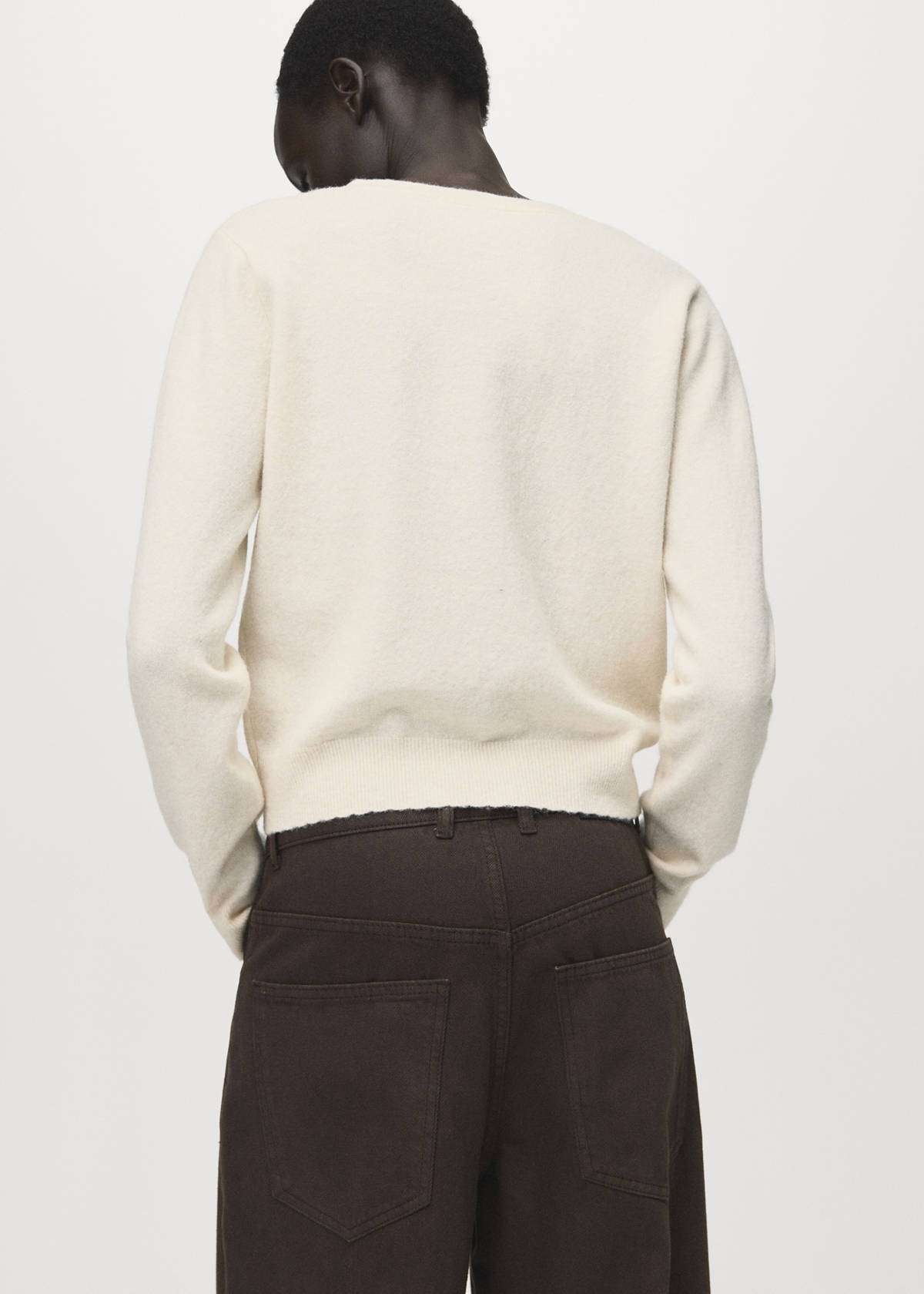 V-neck wool-blend cardigan — Ecru