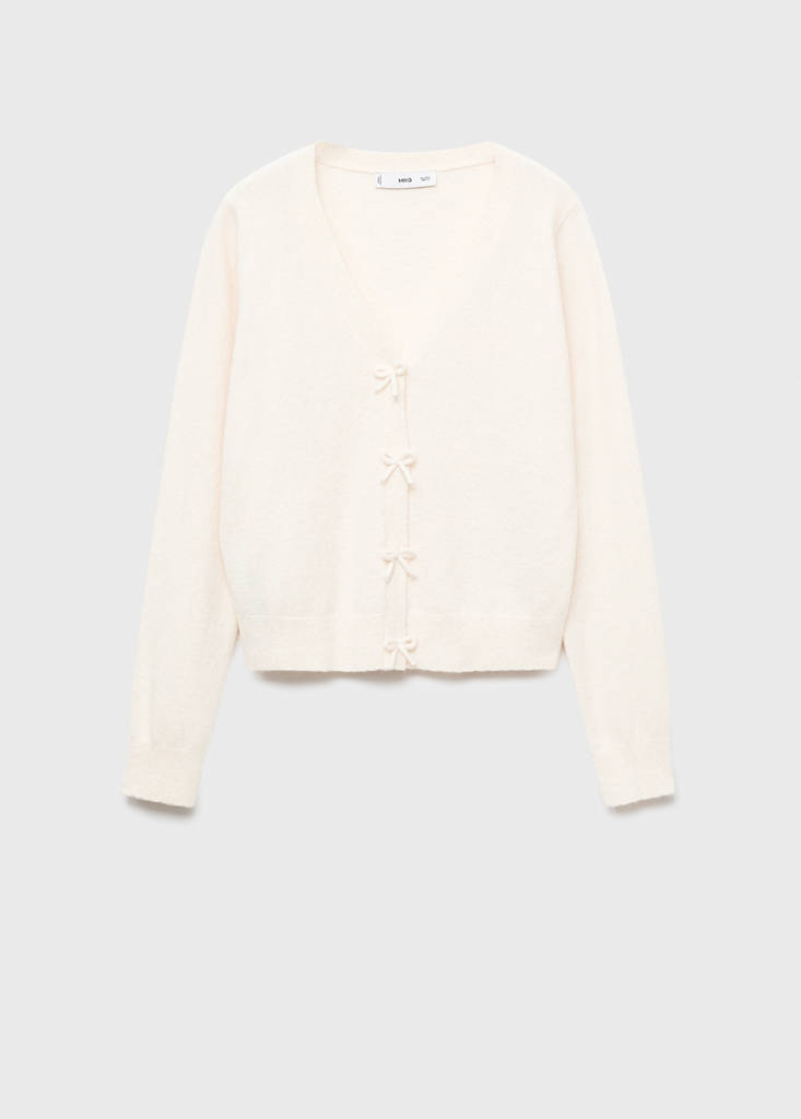 V-neck wool-blend cardigan — Ecru