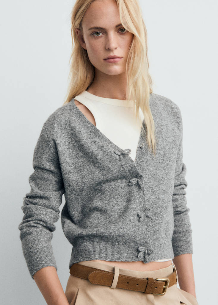 V-neck wool-blend cardigan — Medium Heather Grey