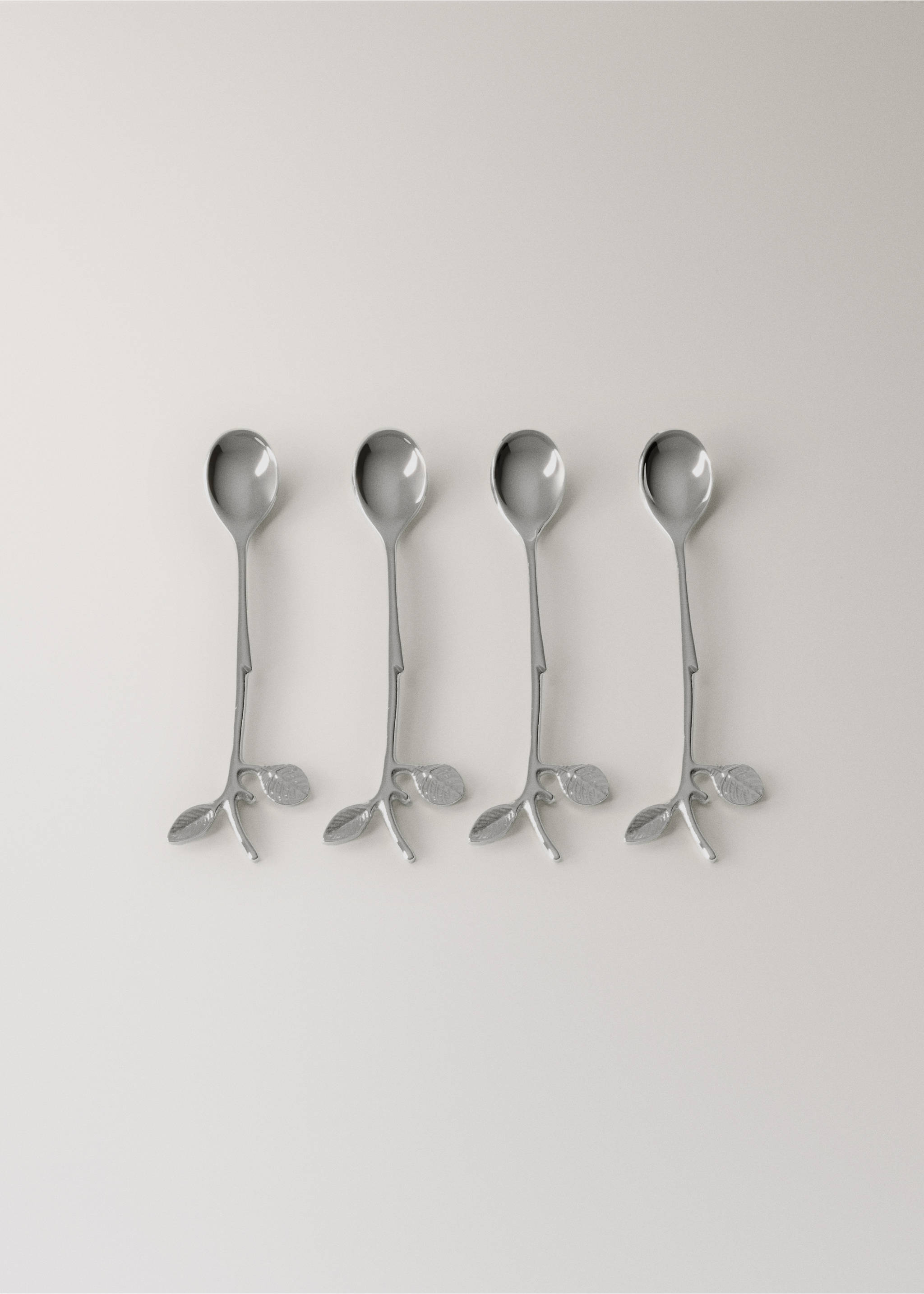 Set of 4 stainless steel coffee spoons with leaf pattern - Article without model, Grey. Ref: 17065810-00.
