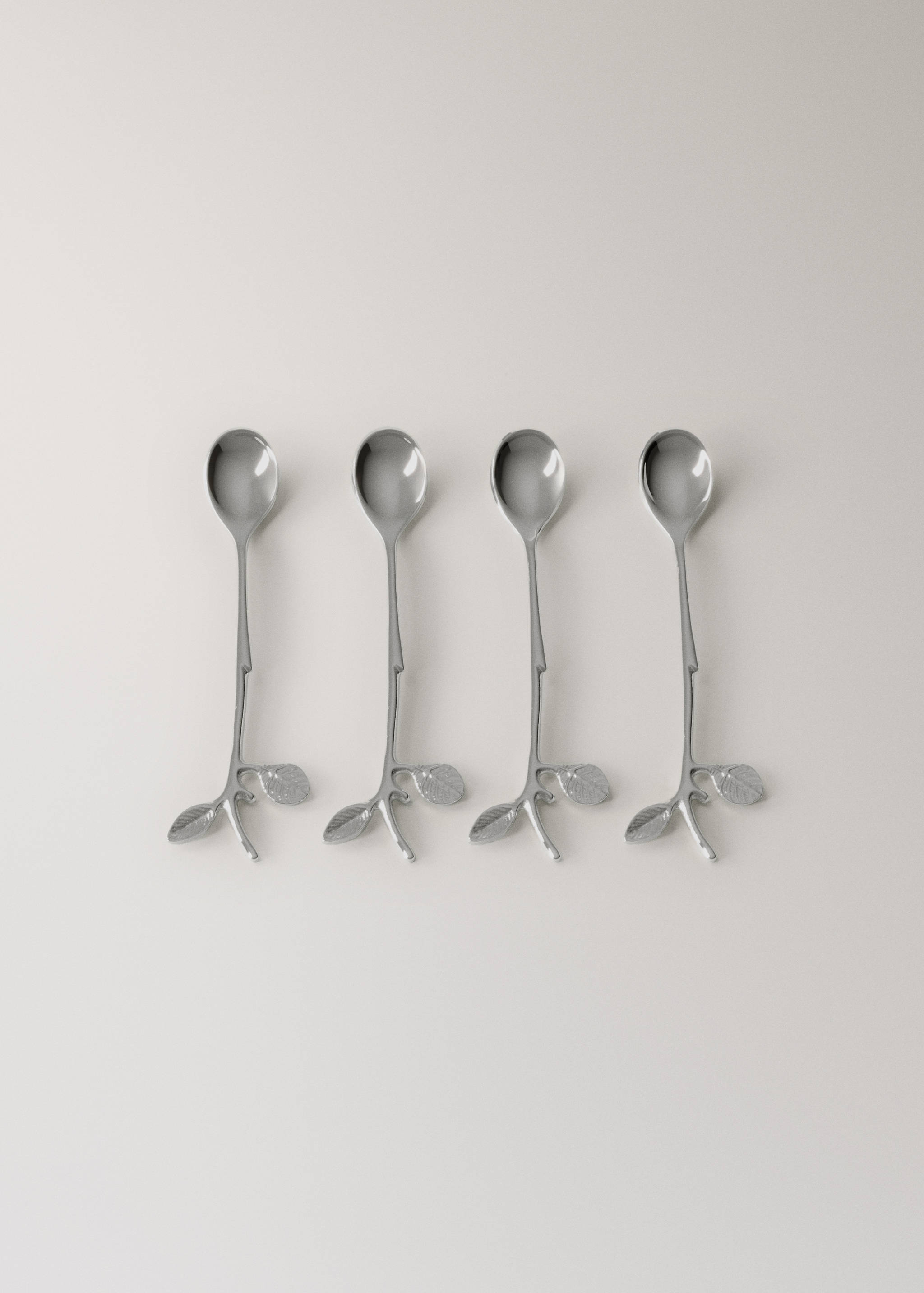 Set of 4 stainless steel coffee spoons with leaf pattern - Article without model