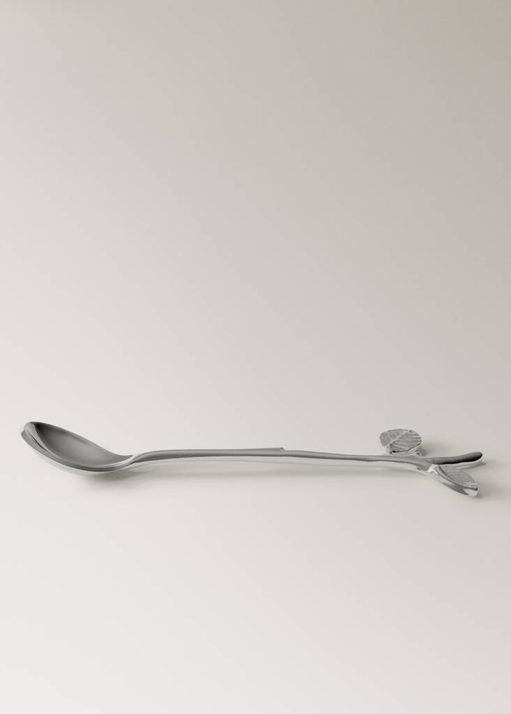 Set of 4 stainless steel coffee spoons with leaf pattern — Grey