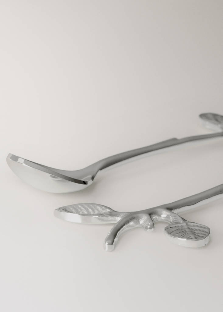 Set of 4 stainless steel coffee spoons with leaf pattern — Grey