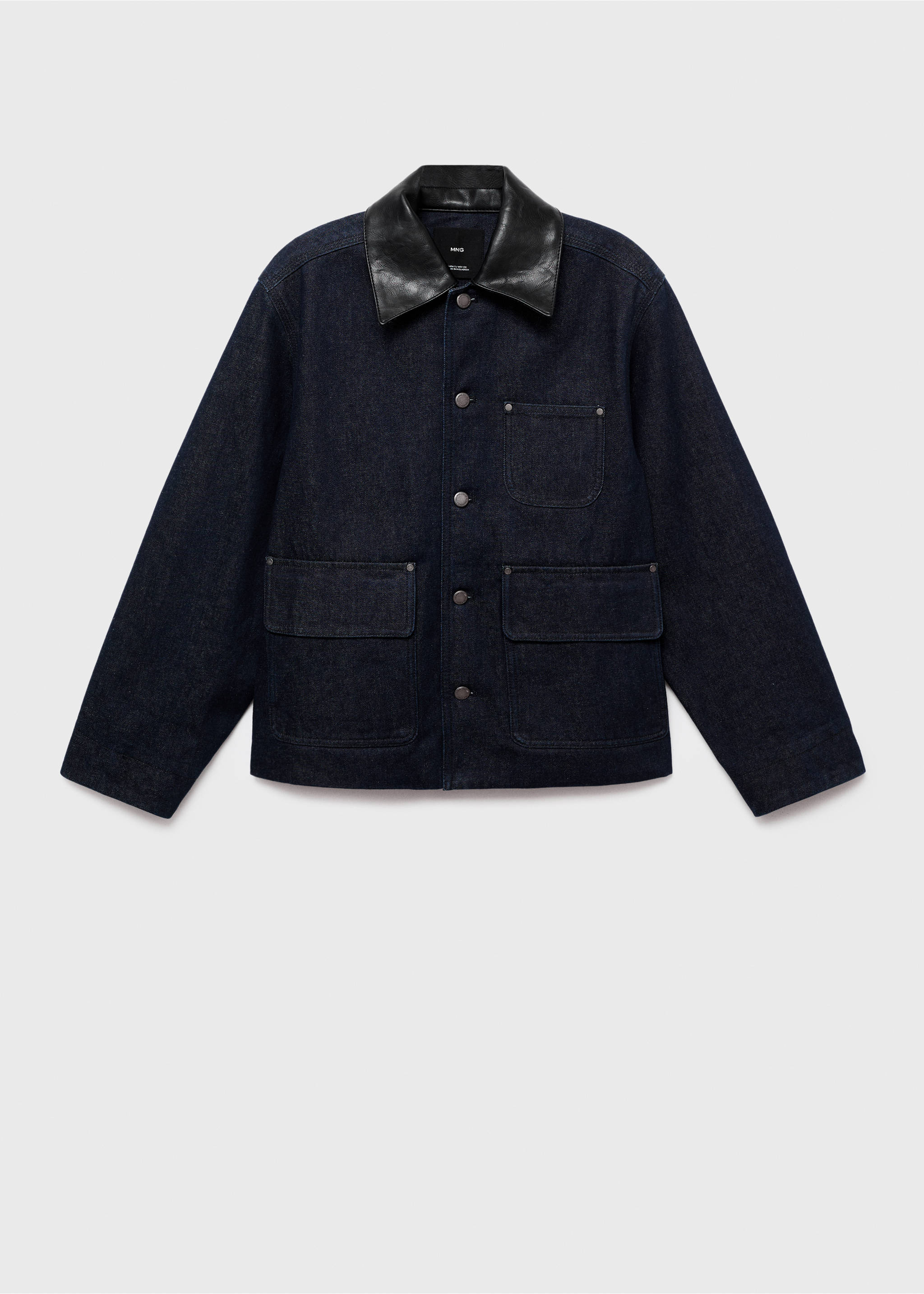 Denim jacket with faux-leather collar - Article without model, Open Blue. Ref: 17065812-00.