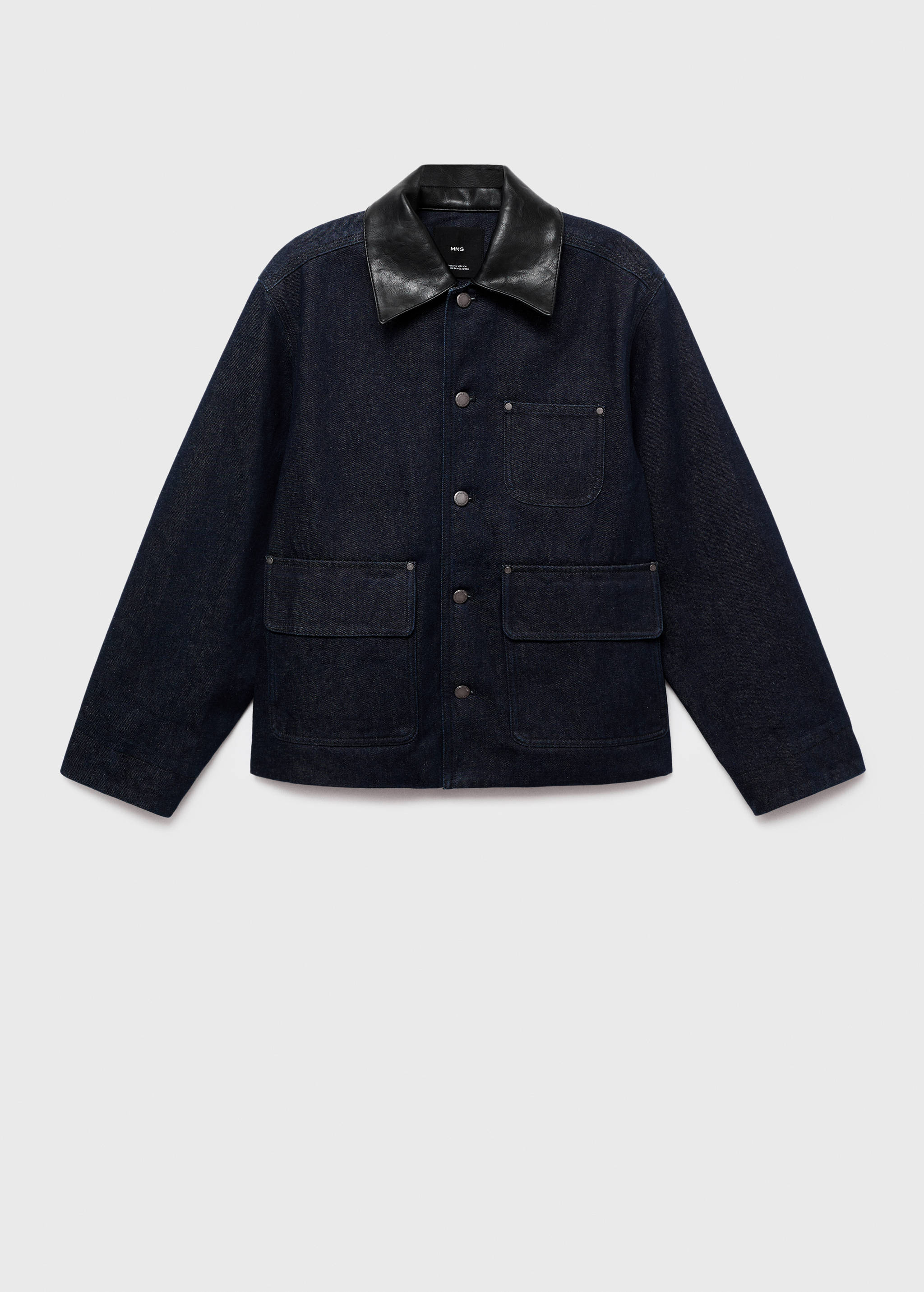 Denim jacket with faux-leather collar - Article without model
