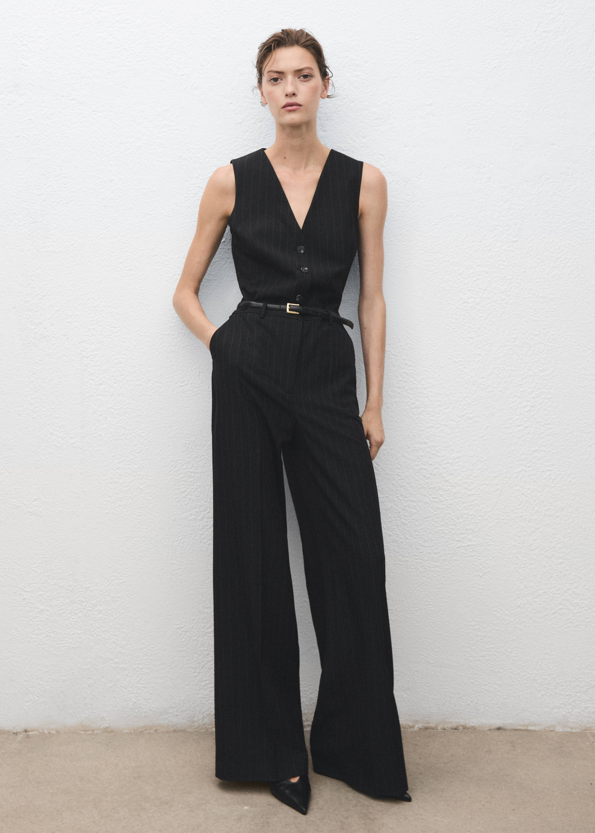 Pinstripe jumpsuit with belt - General plane