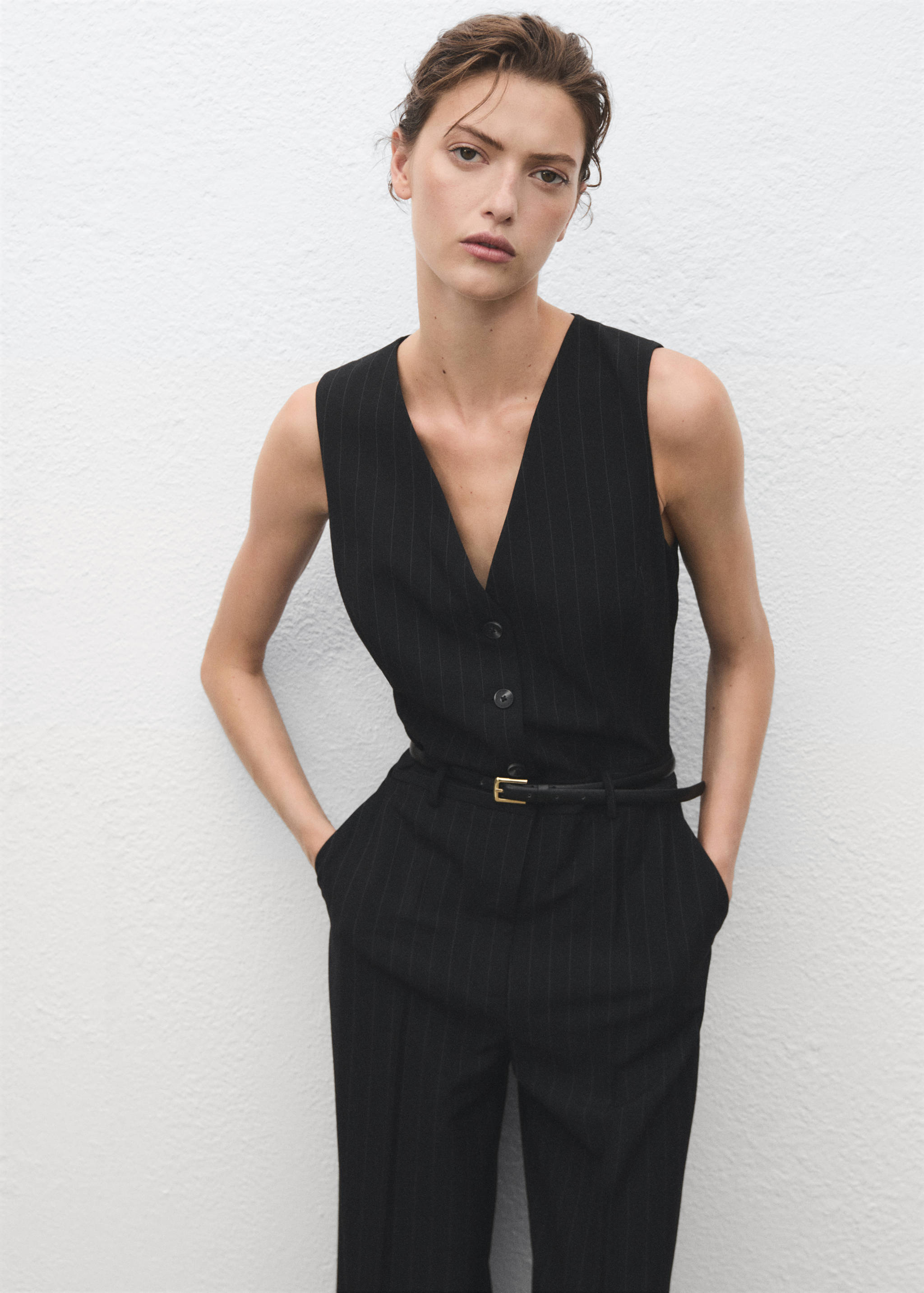 Pinstripe jumpsuit with belt - Medium plane