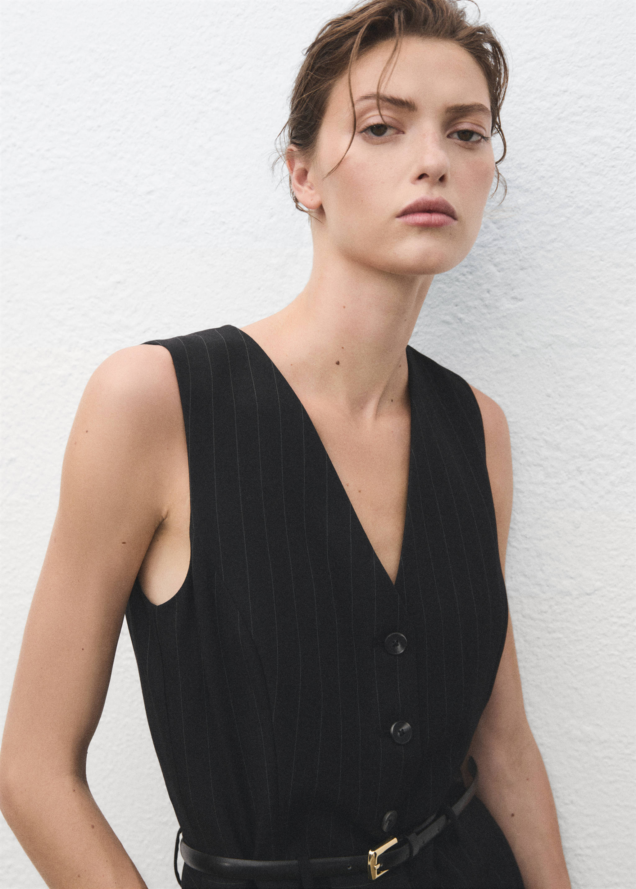 Pinstripe jumpsuit with belt - Details of the article 1
