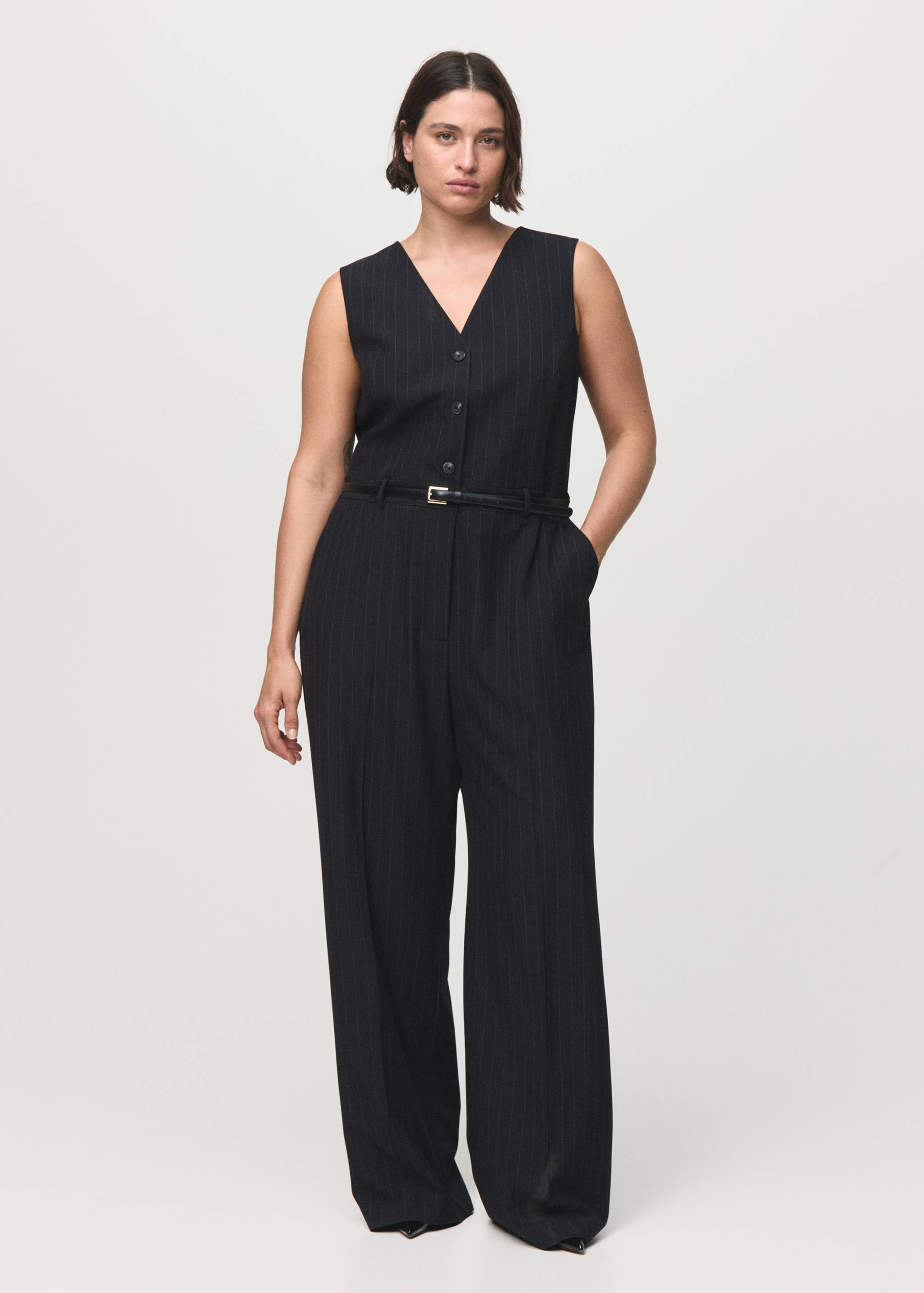 Pinstripe jumpsuit with belt - Details of the article 3