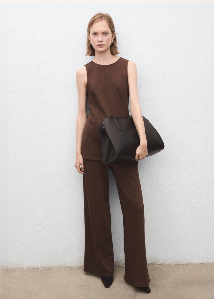 Sleeveless top with stitching detail — Medium Brown