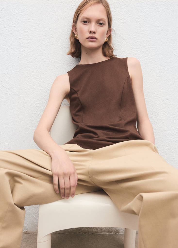 Sleeveless top with stitching detail — Medium Brown