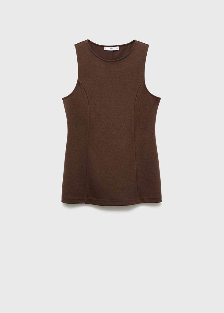 Sleeveless top with stitching detail — Medium Brown