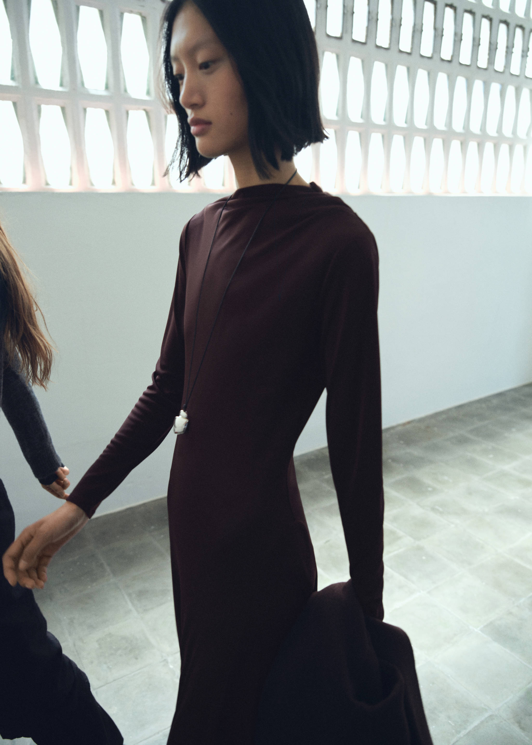 A-line dress with asymmetrical neckline - Details of the article 1