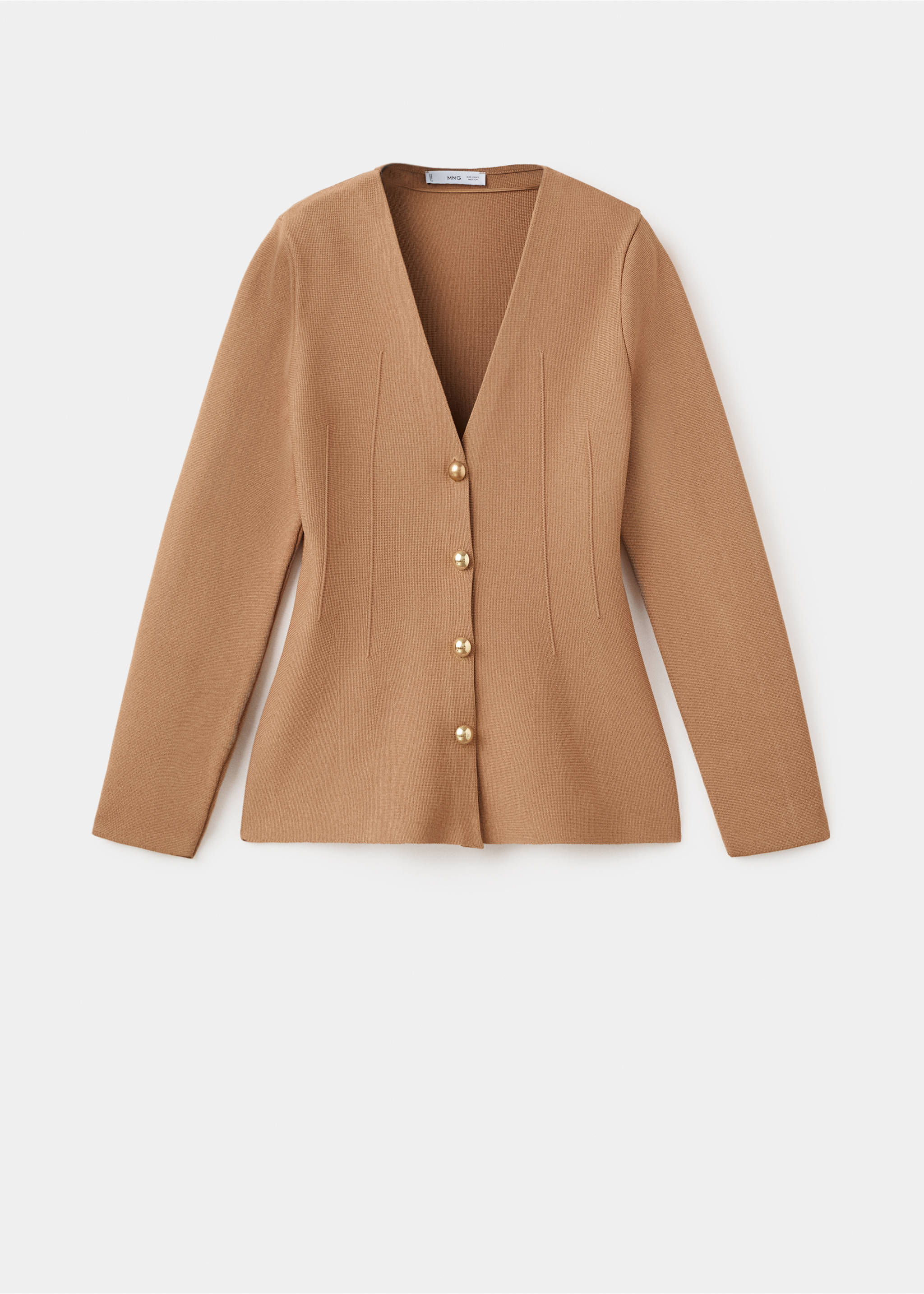 Fitted knitted jacket with buttons - Article without model, Medium Brown. Ref: 17065823-00.